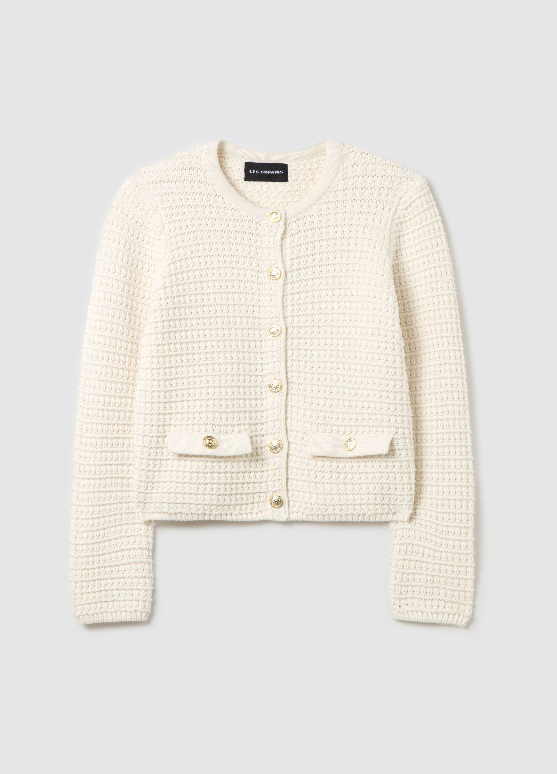 Knit cardigan jacket with golden buttons