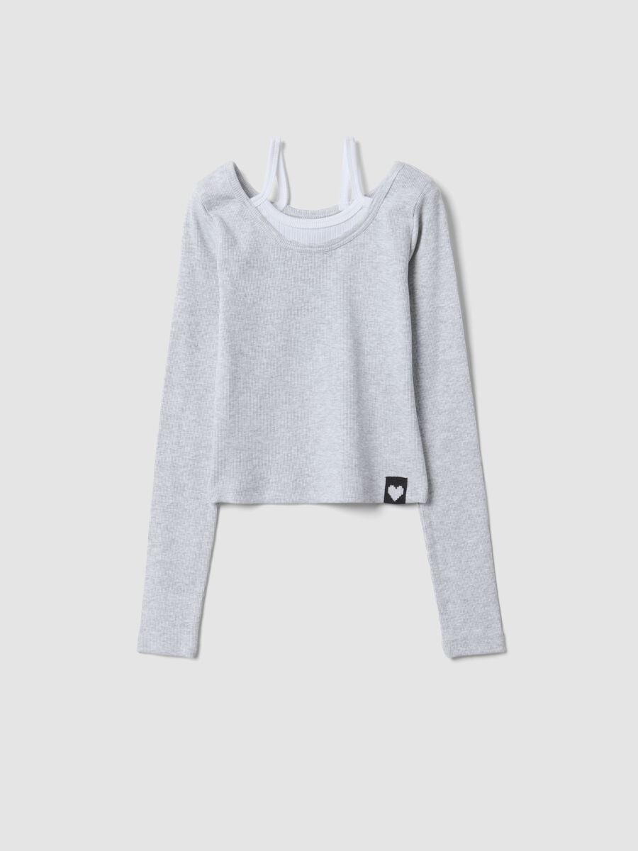 T-shirt grigia in cotone elasticizzato con spalline slim fit_4