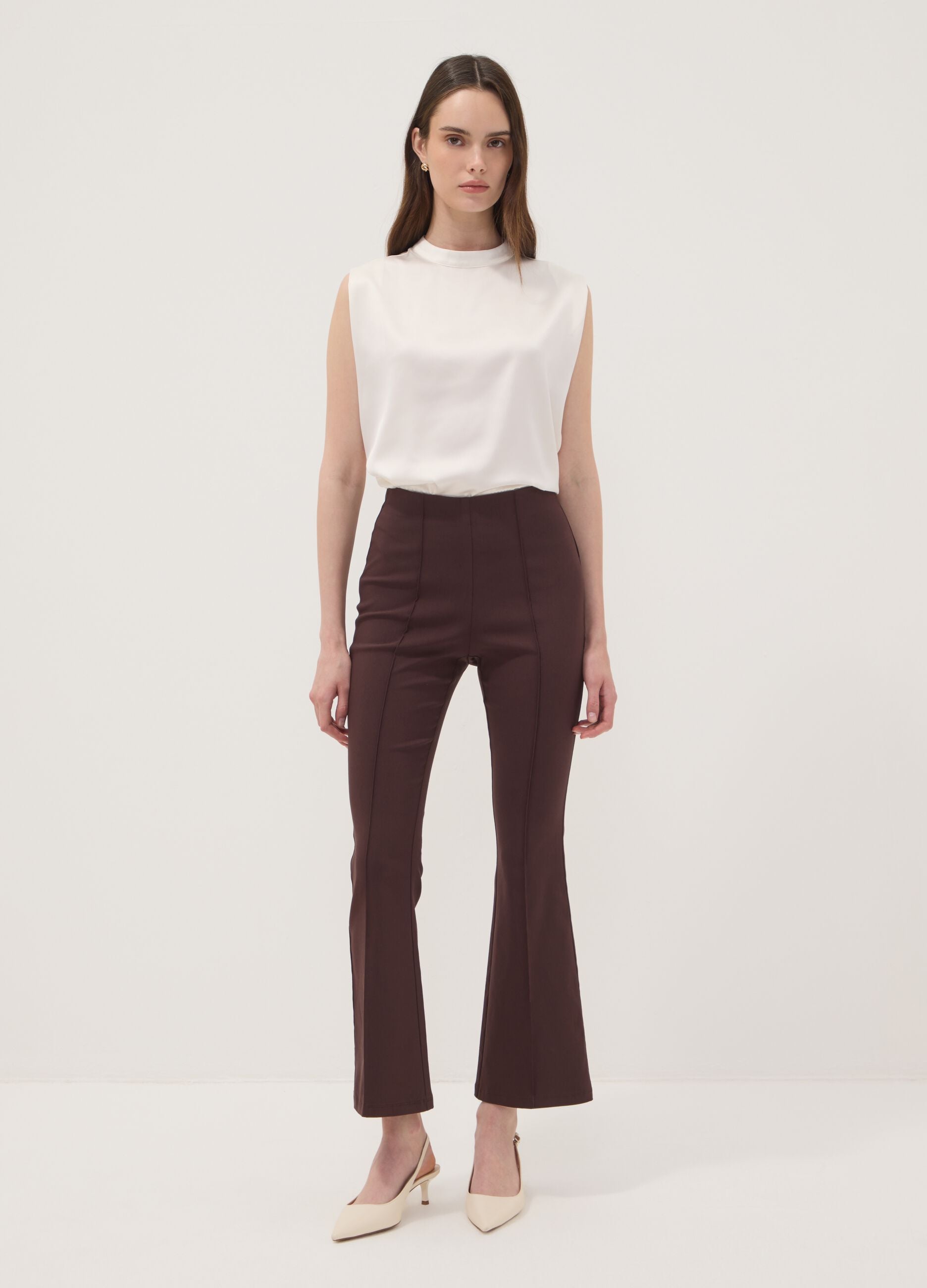 Brown stretch viscose flared leggings