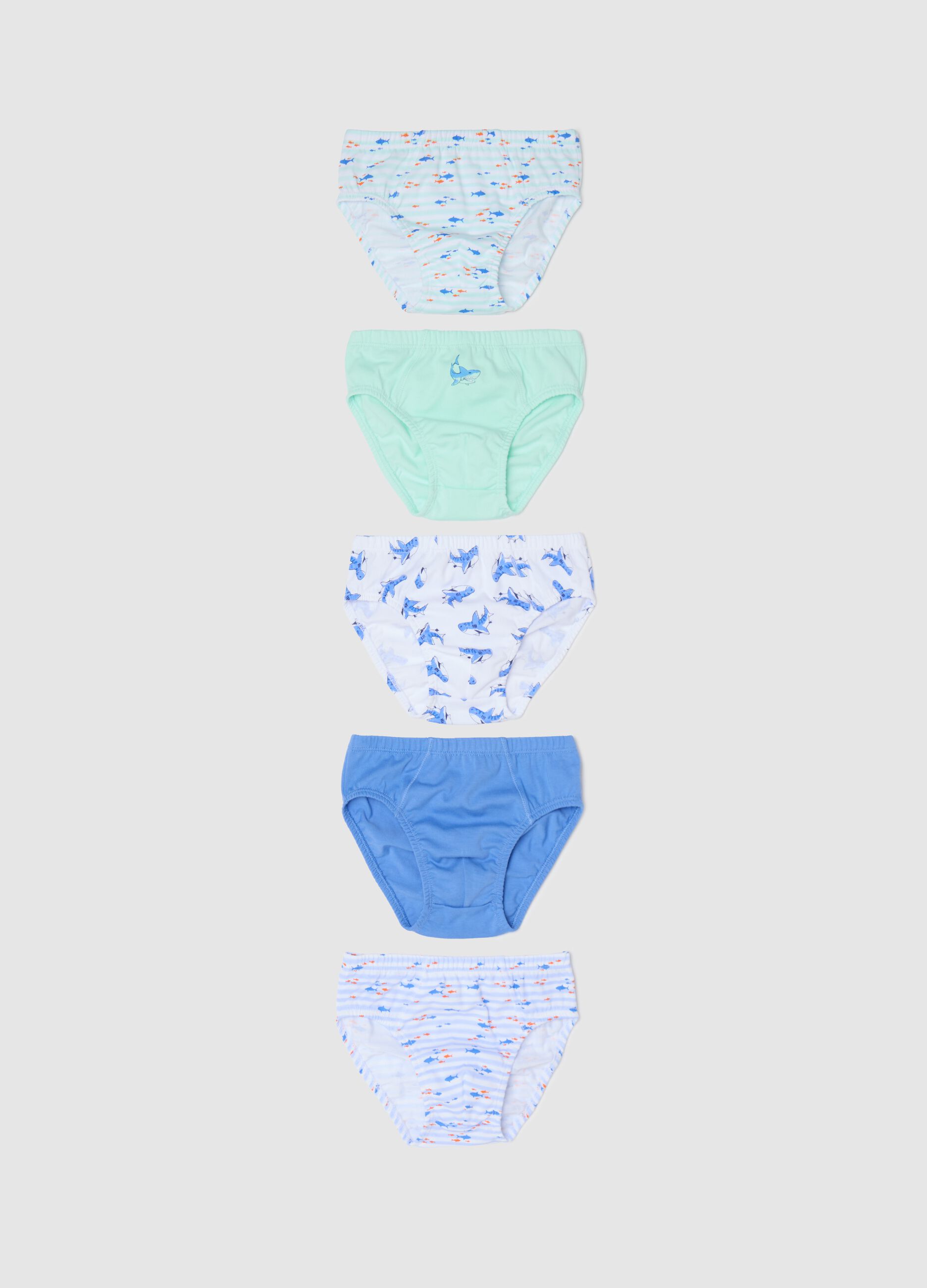 Multipack cinque slip in cotone con stampa