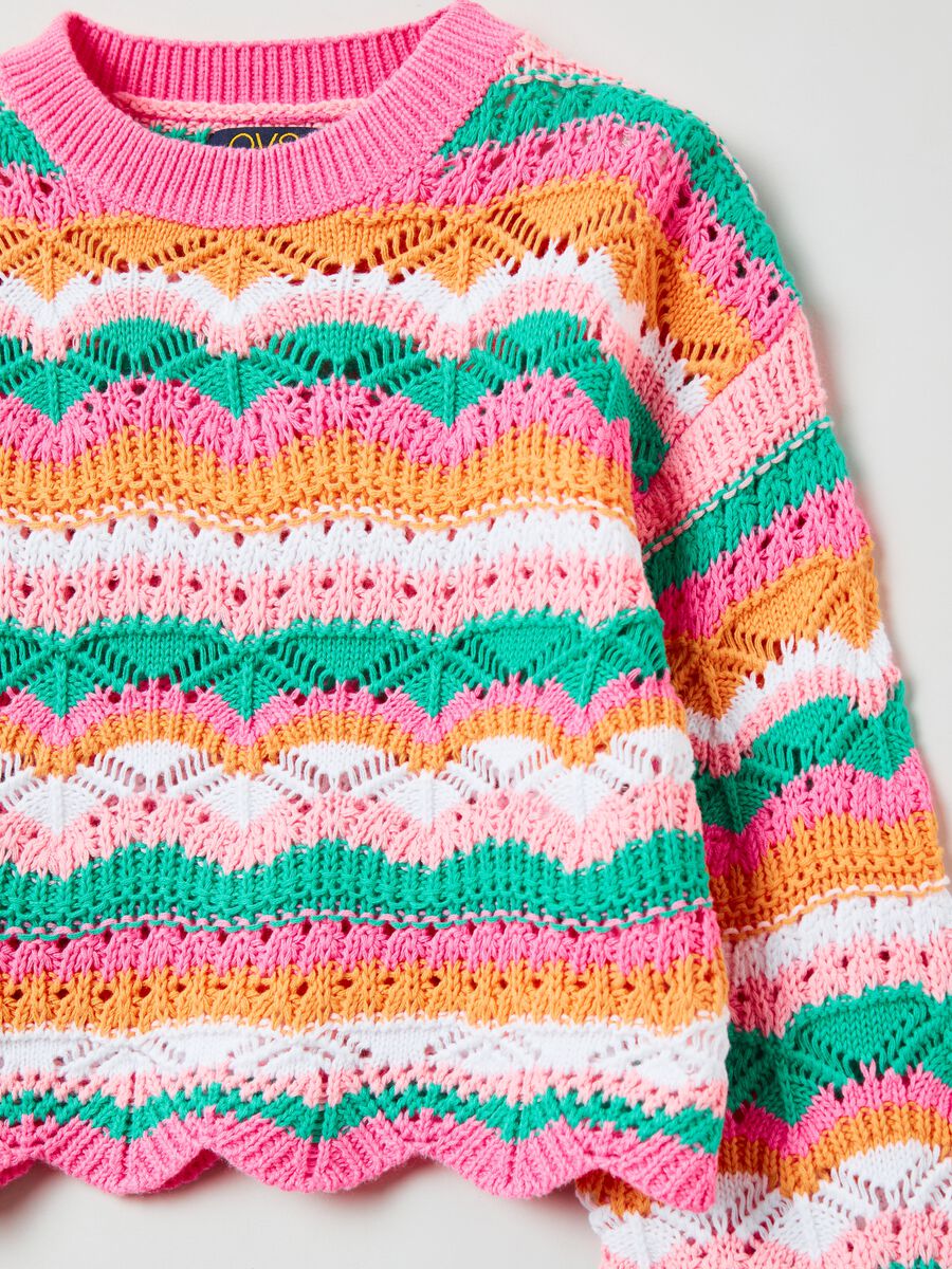Striped crochet cotton pullover_2