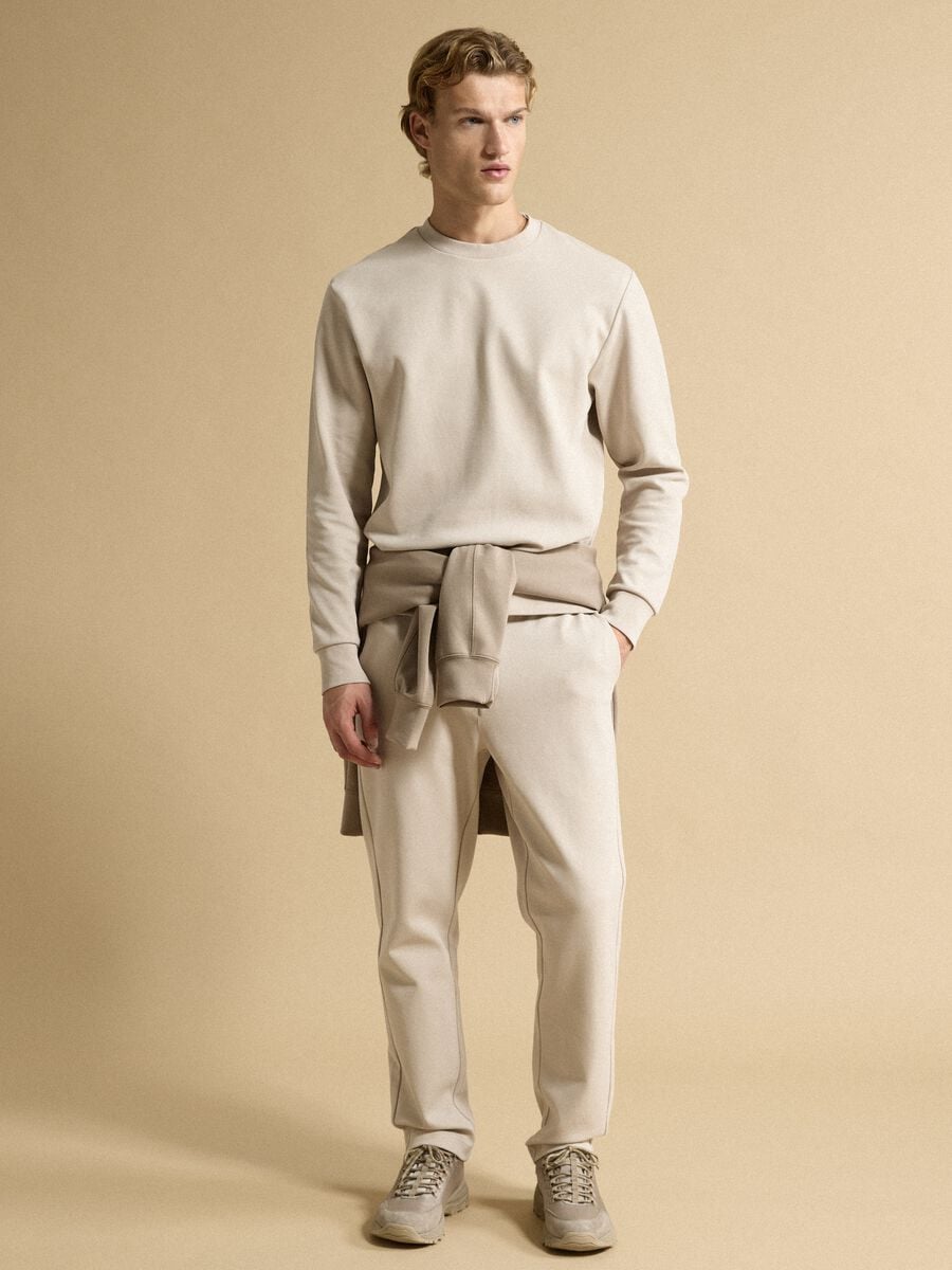 Pantaloni beige in cotone elasticizzato regular fit_0