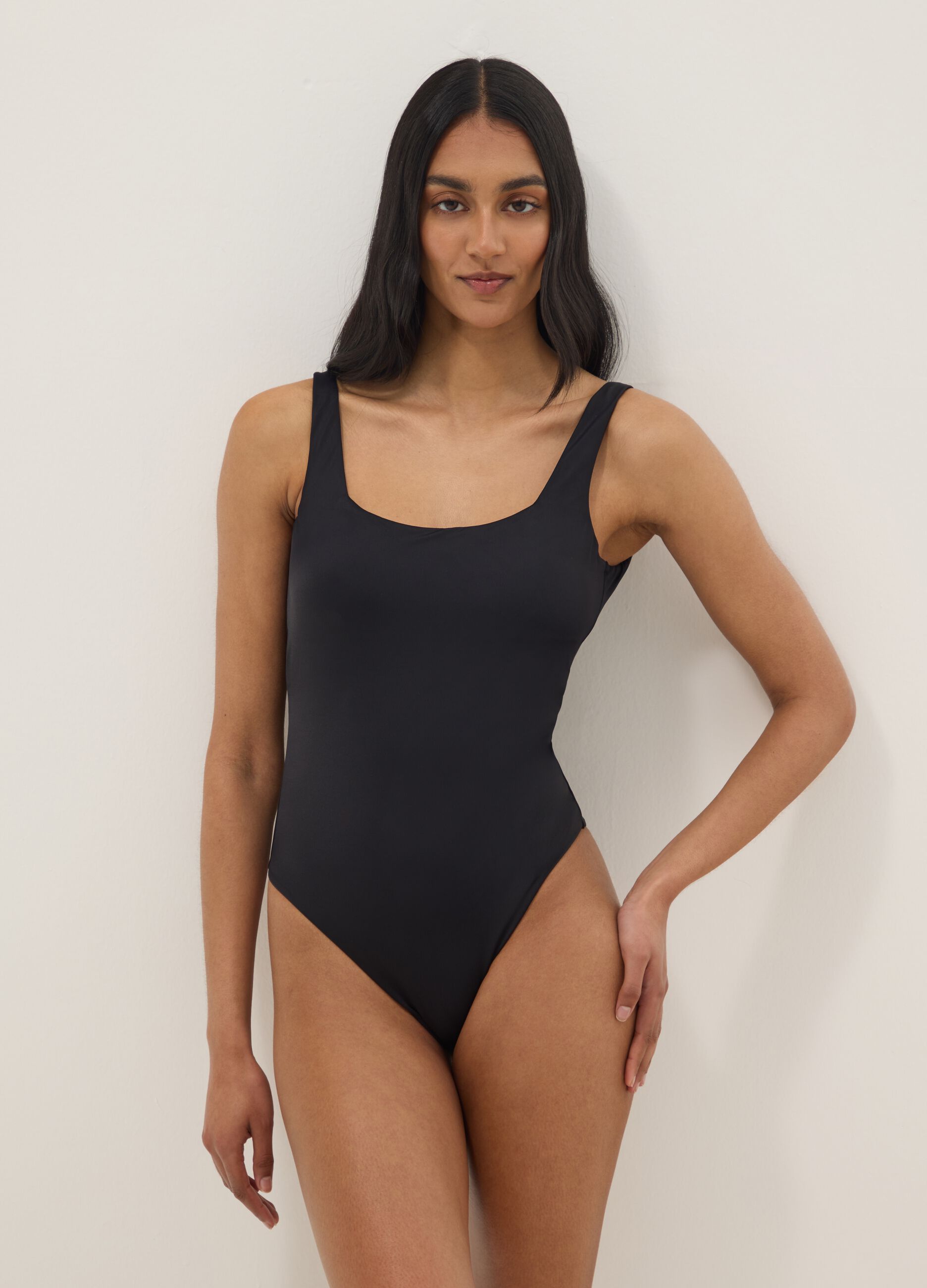 Black Stretch One-Piece Swimsuit with Padding