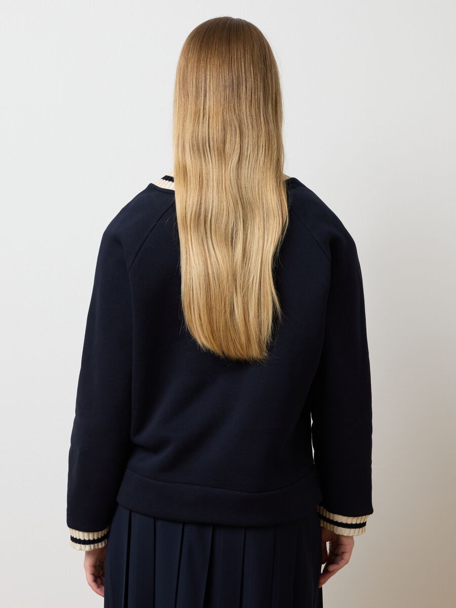 Blue Cotton Blend Sweatshirt with V-Neck_3