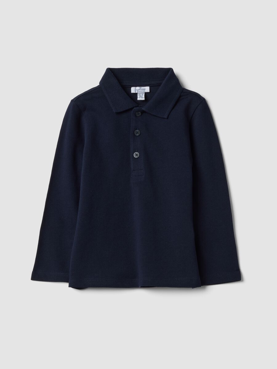 Blue long-sleeved organic cotton polo shirt_0