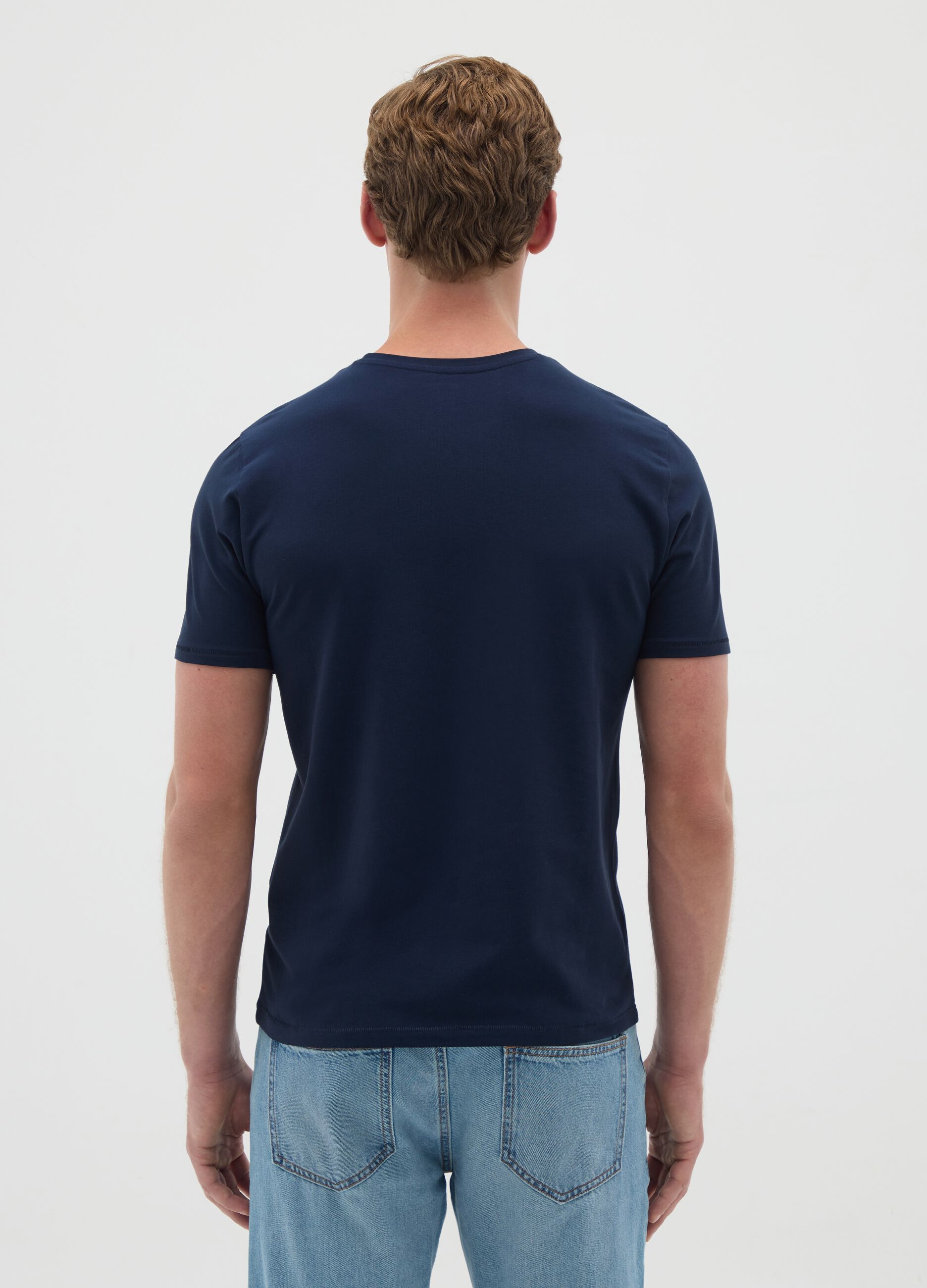 Men's blue slim fit stretch cotton t-shirt