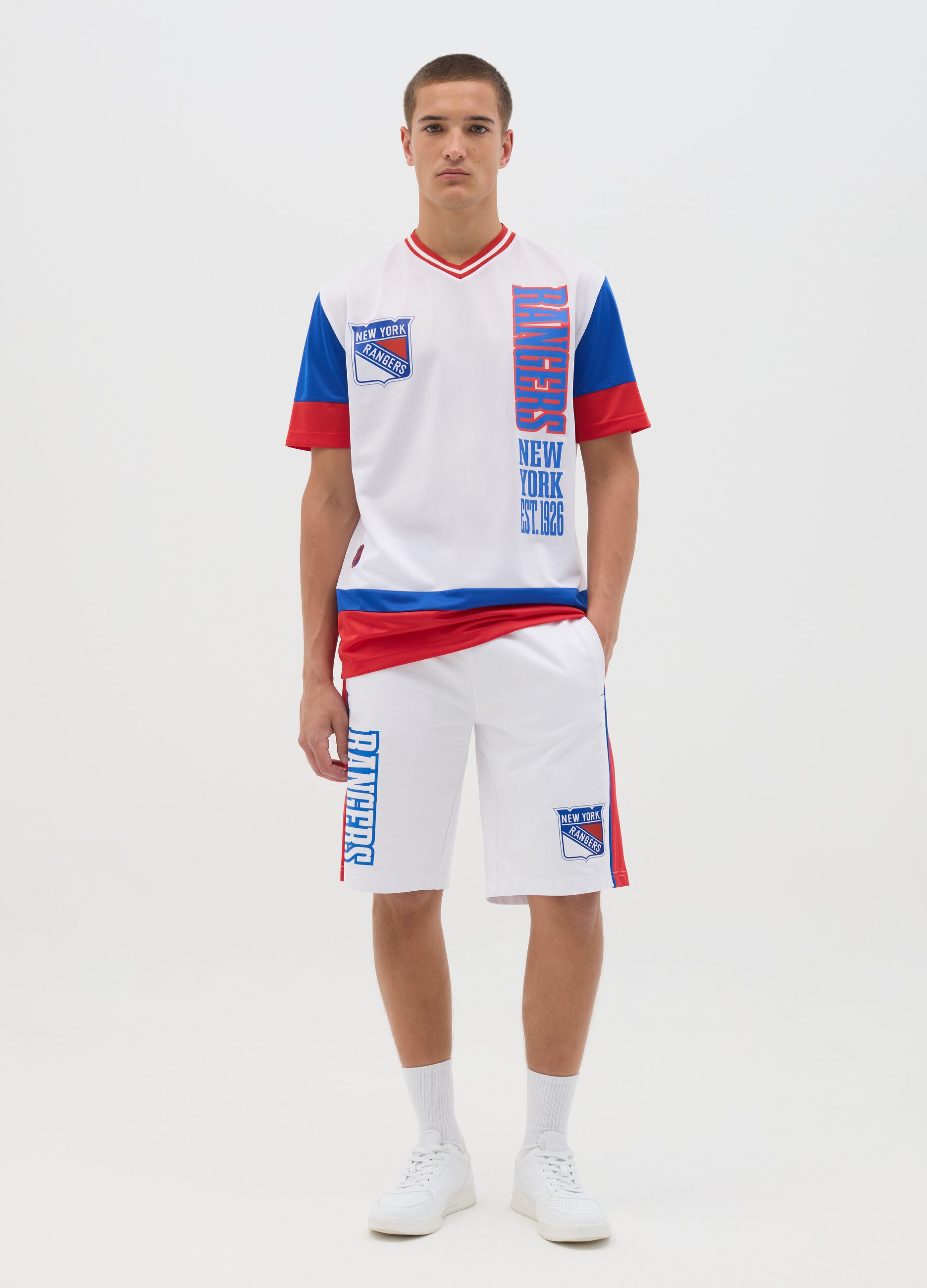 White New York Rangers T-shirt with mixed materials