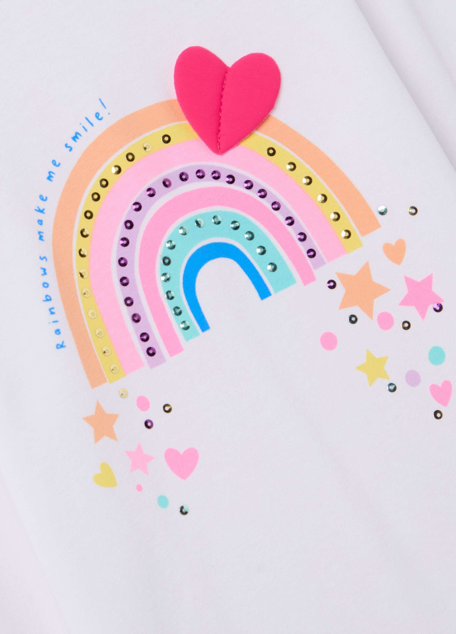 Long-sleeved T-shirt with diamantés and rainbow print