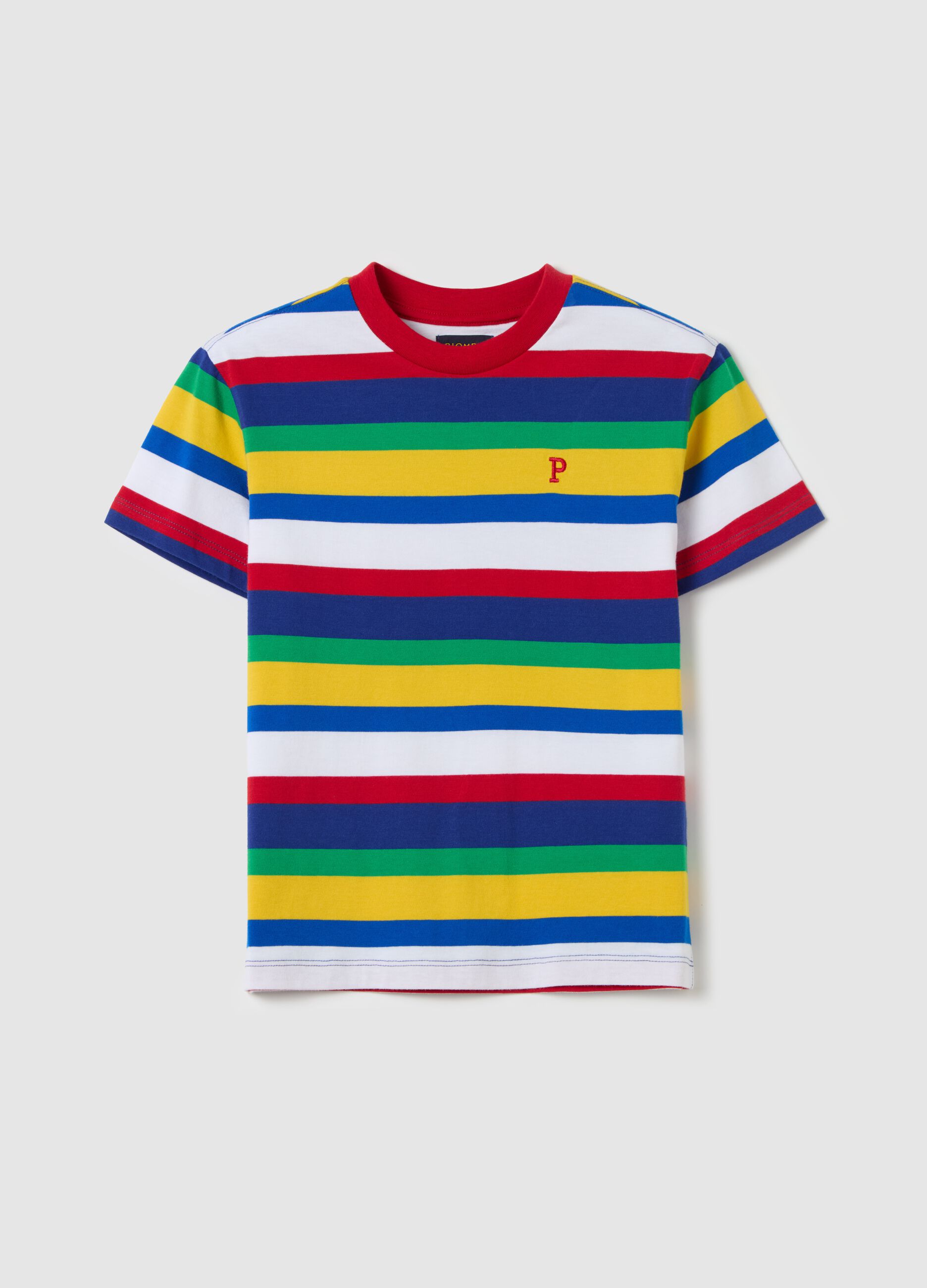T-shirt in cotone a righe con ricamo logo 