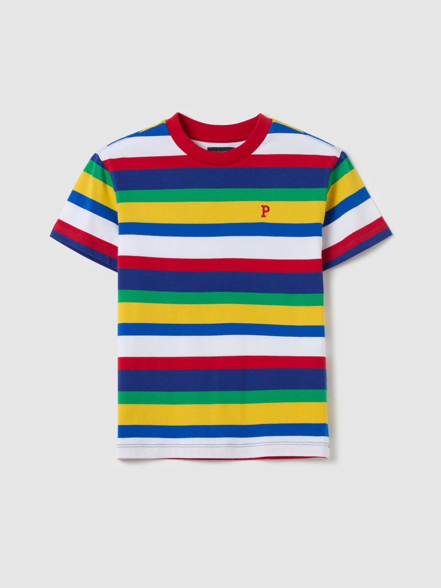 Striped cotton T-shirt with logo embroidery_3