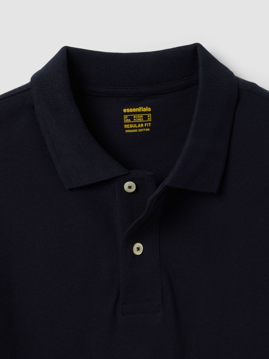 Polo blu in piquet di puro cotone organico a maniche lunghe regular fit_2