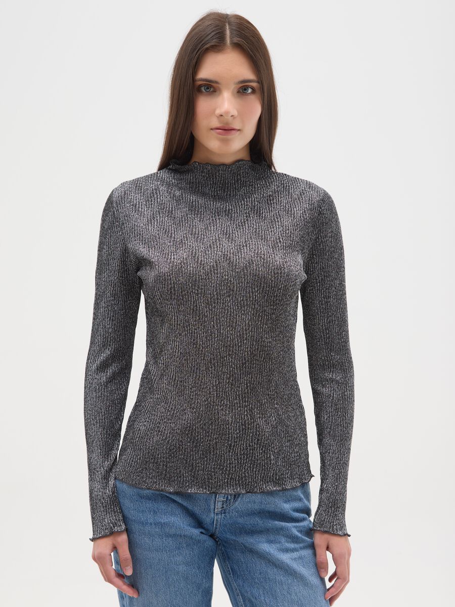 Maglia a maniche lunghe grigia in lurex_0