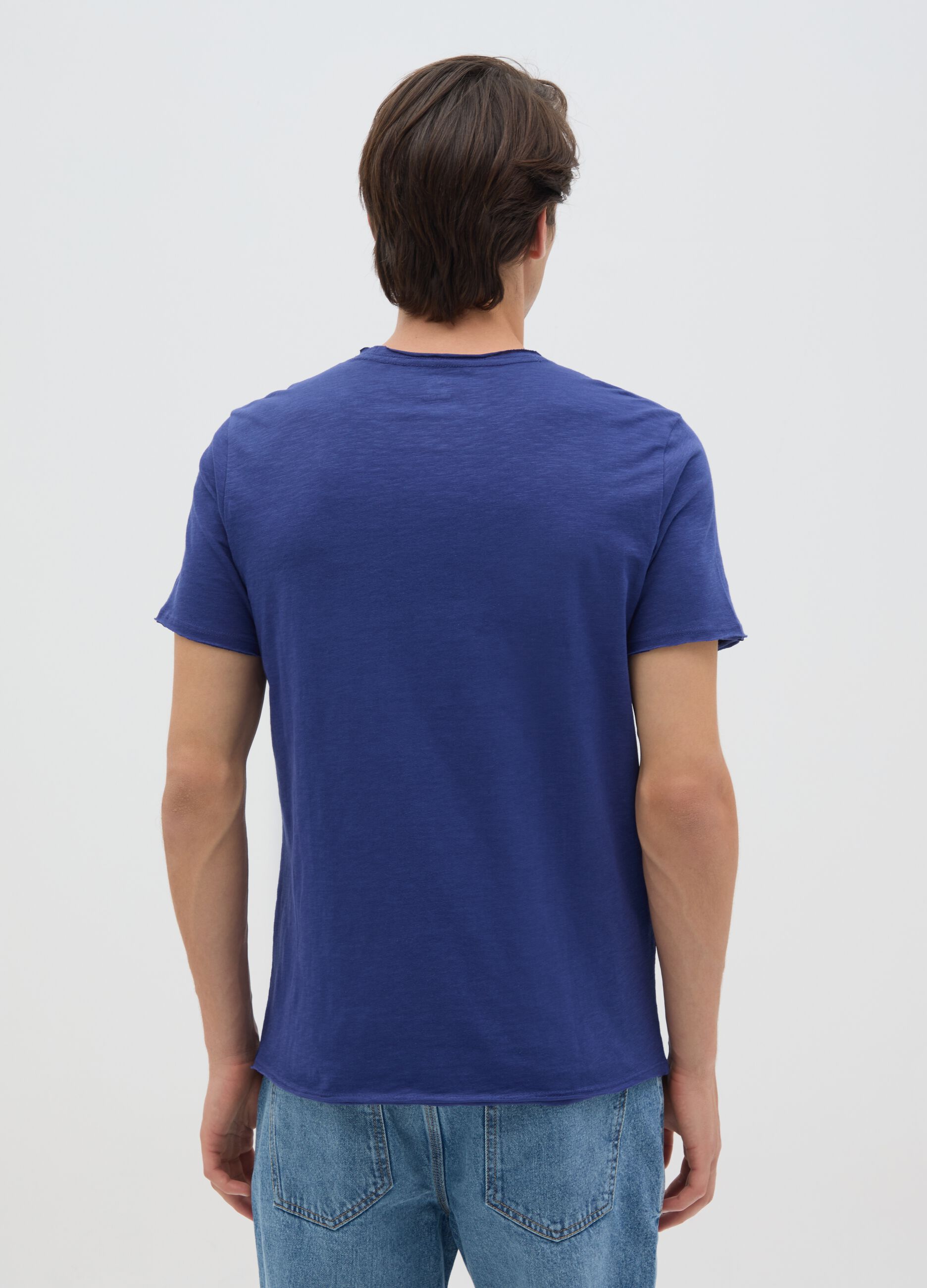 T-shirt da uomo in puro cotone blu regular fit