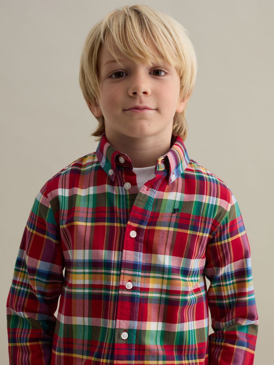 Camicia button-down stampa check e ricamo logo_2