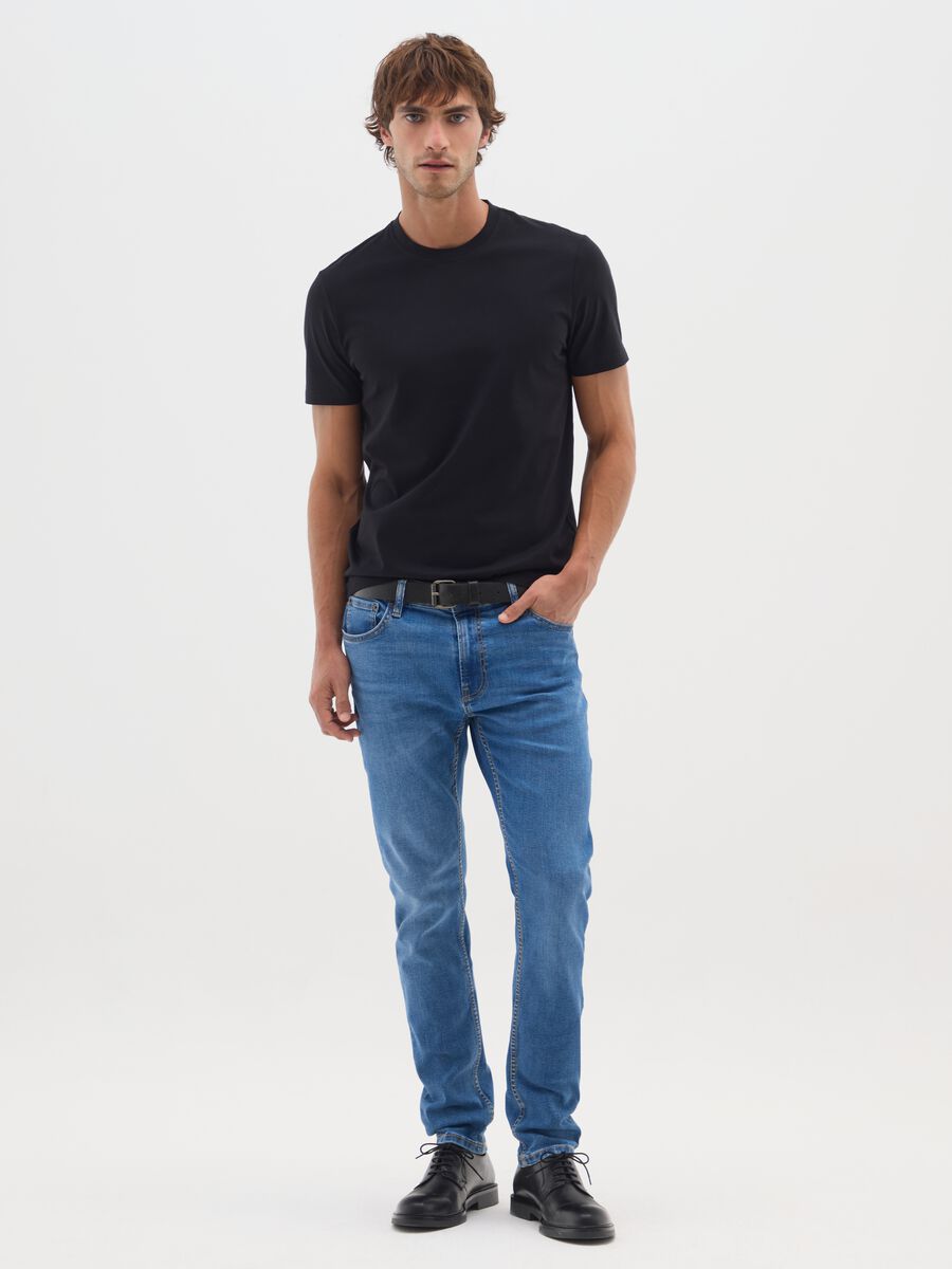 Blue denim cotton skinny jeans_0
