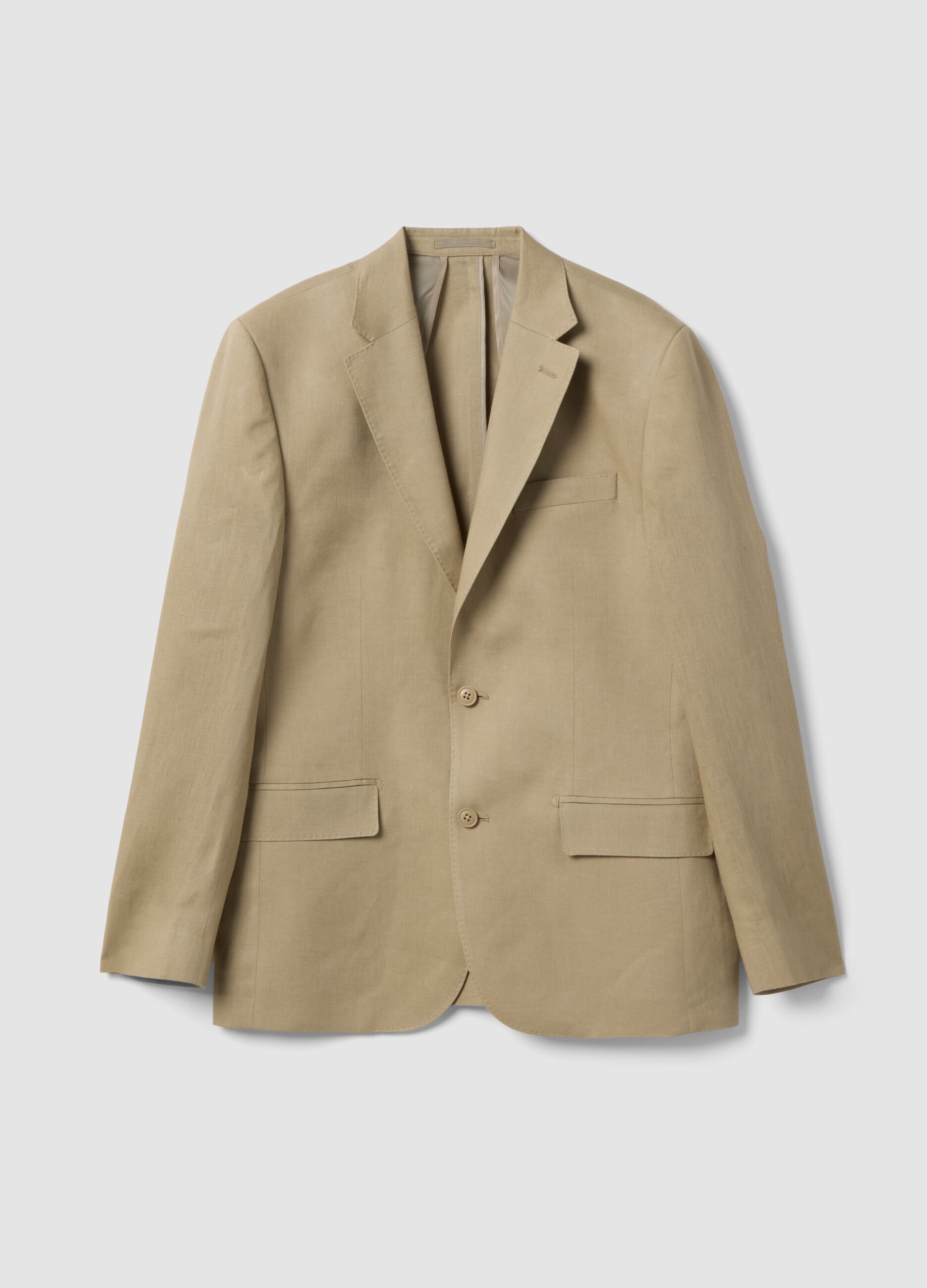 Beige Pure Linen Slim Fit Blazer