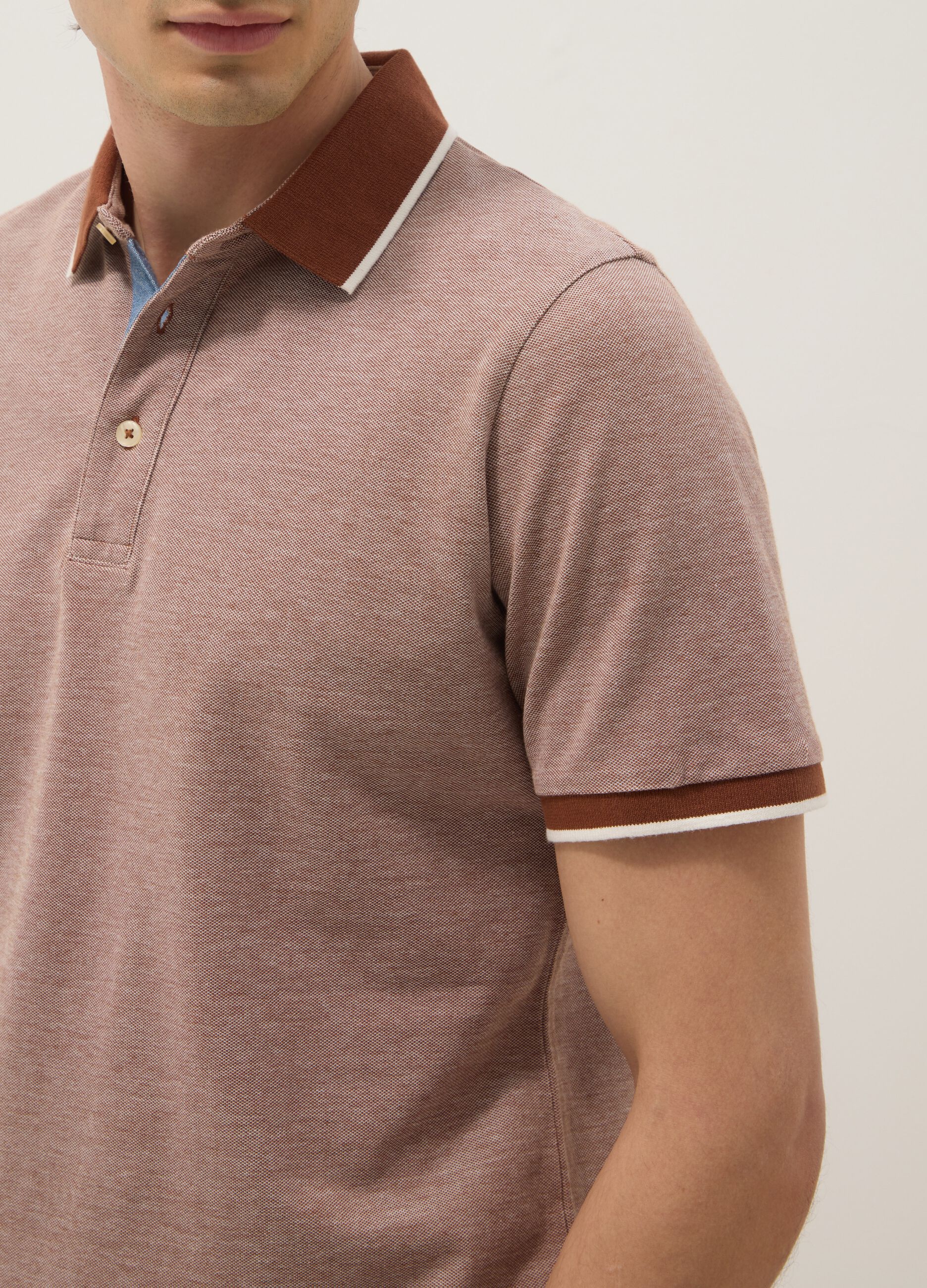 Brown pure cotton polo with classic collar