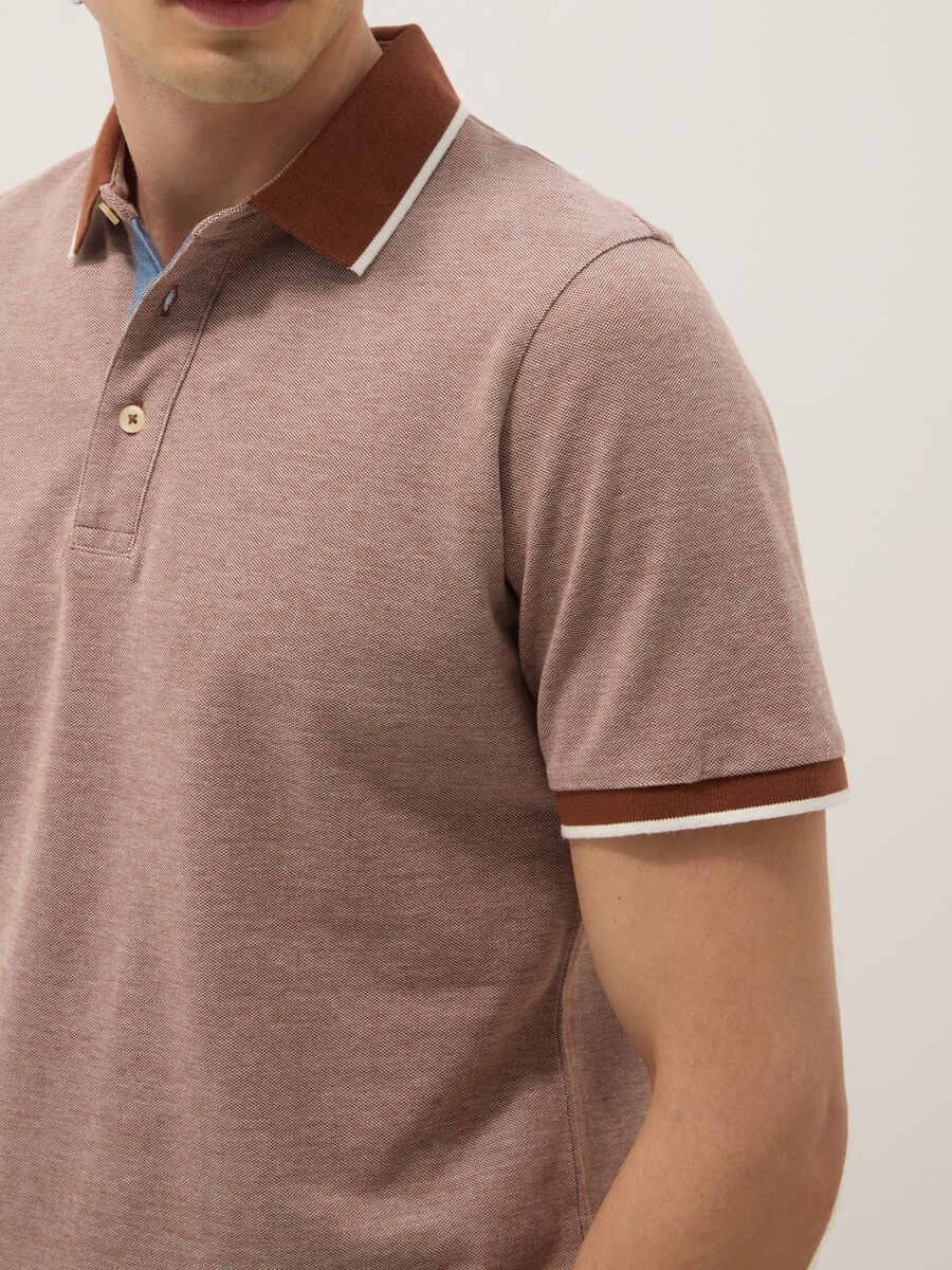 Brown pure cotton polo with classic collar_3