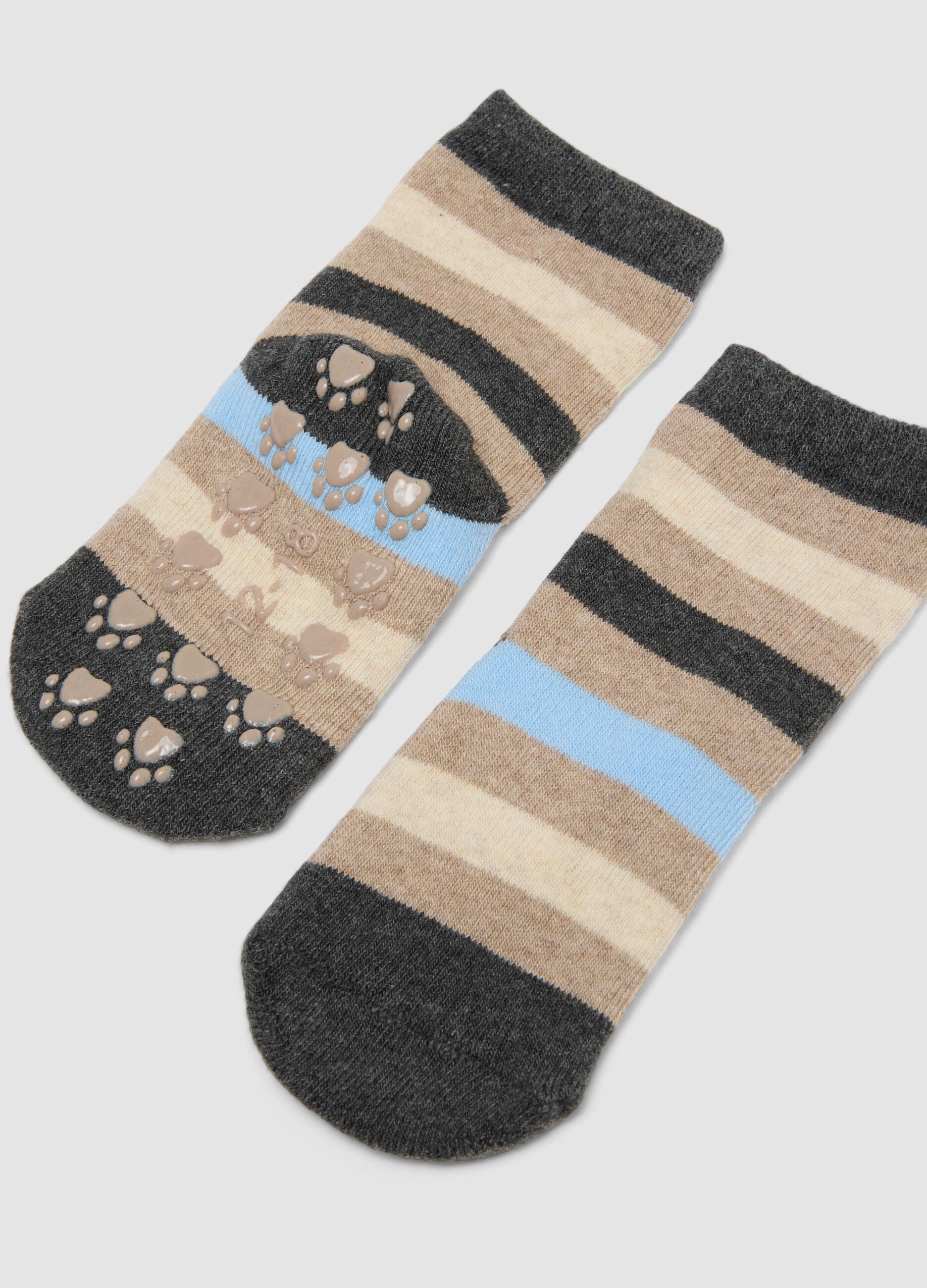 2-pack multicolour non-slip baby socks in stretch organic cotton