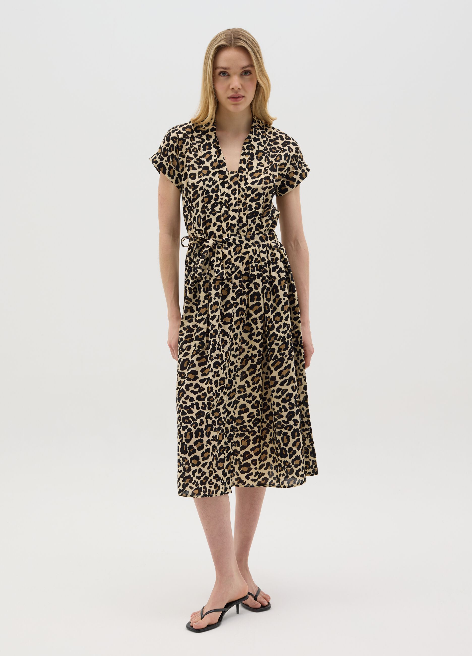 Abito da donna in puro cotone multicolor con stampa leopardata