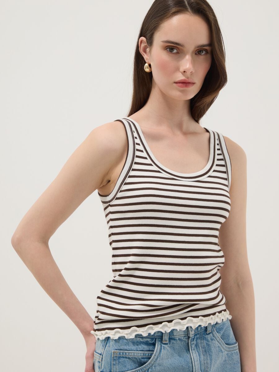 Brown striped pure cotton regular-fit tank top_1