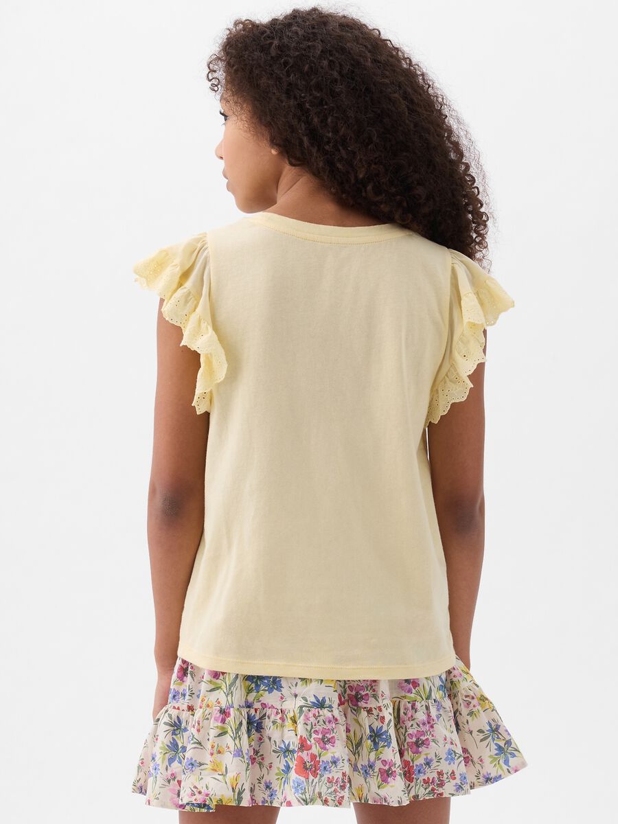 Cotton T-shirt with broderie anglaise flounces_2