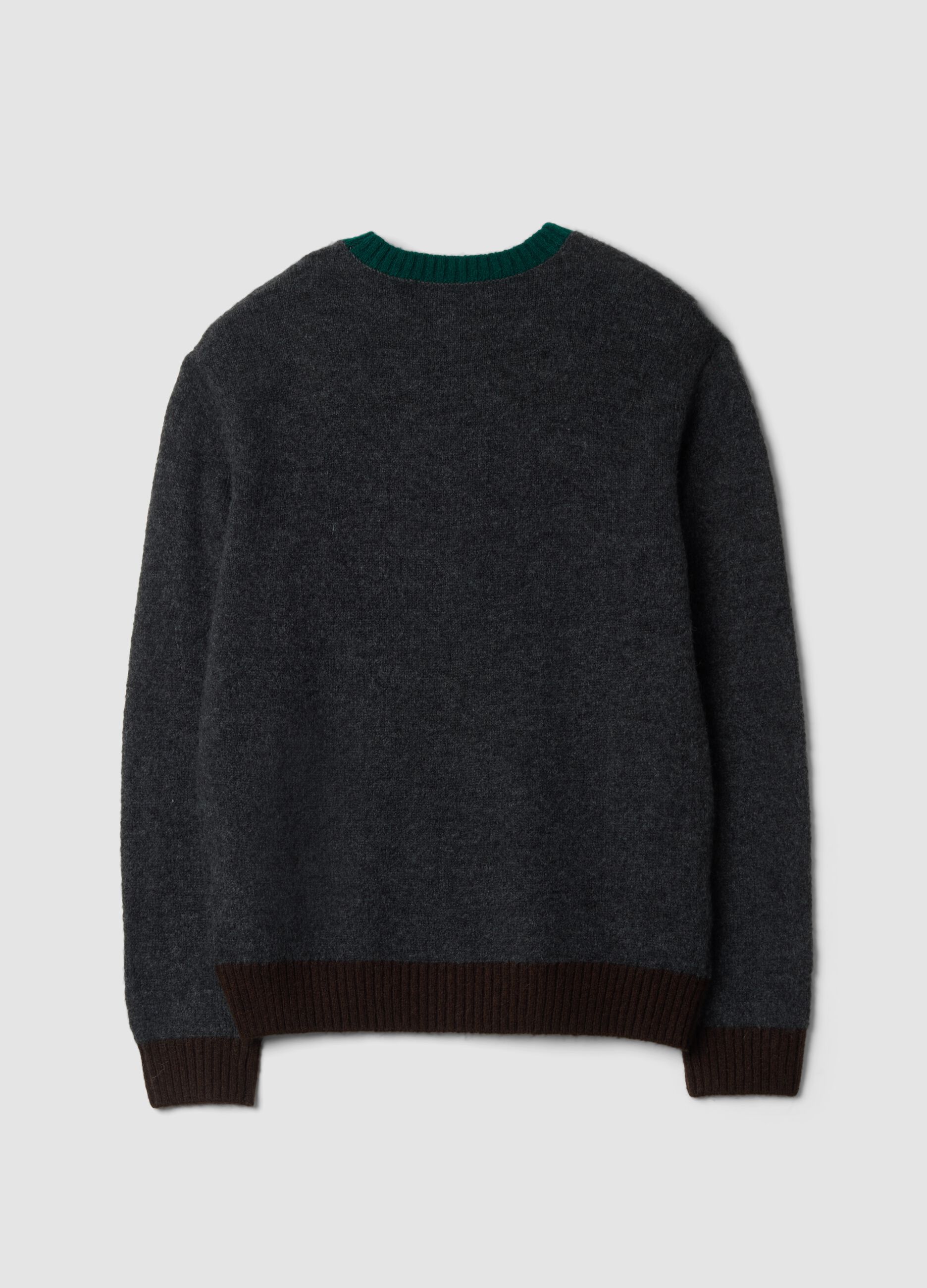 Maglione grigio scuro girocollo in lana e alpaca elasticizzate regular fit