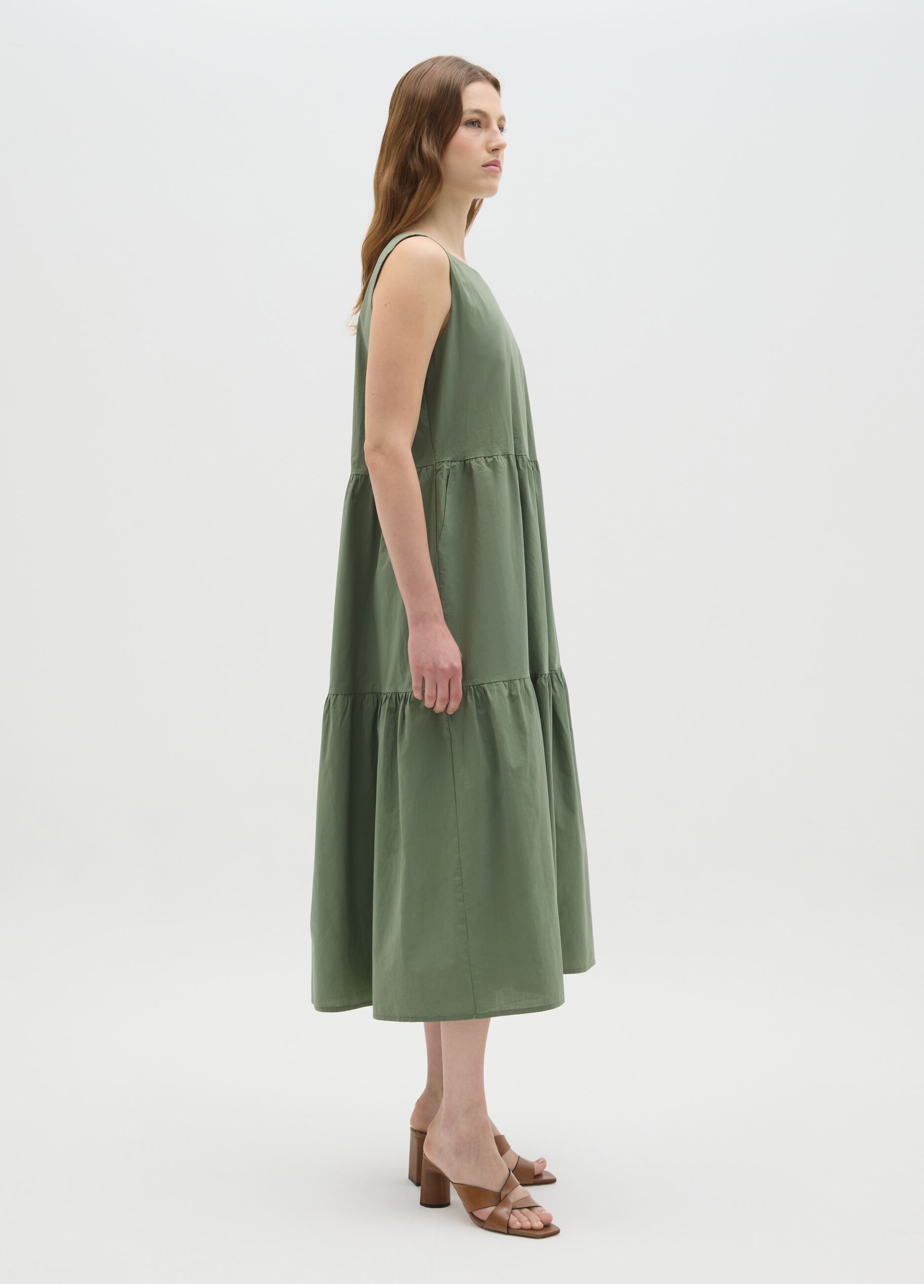 Abito lungo da donna in puro cotone verde regular fit