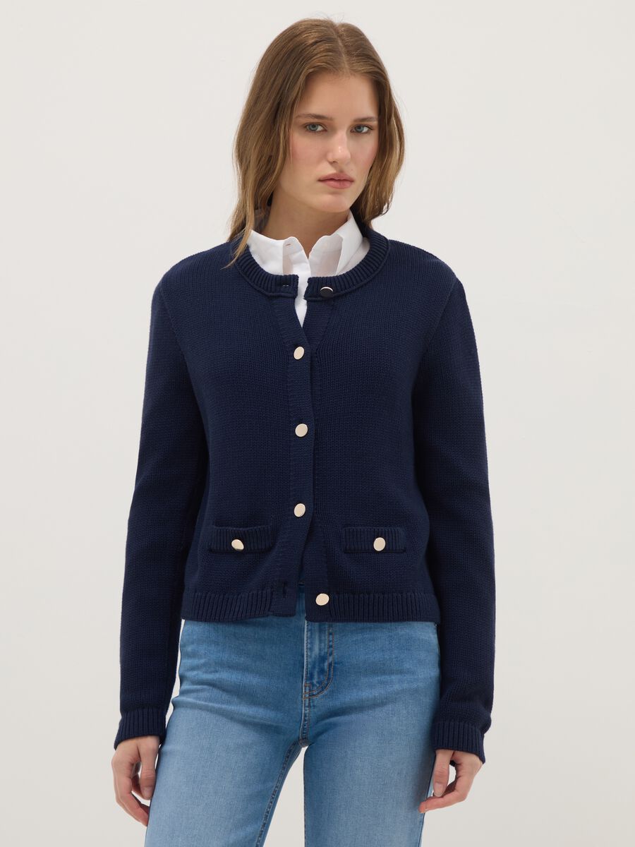 Regular fit blue cardigan in pure cotton with buttons_0