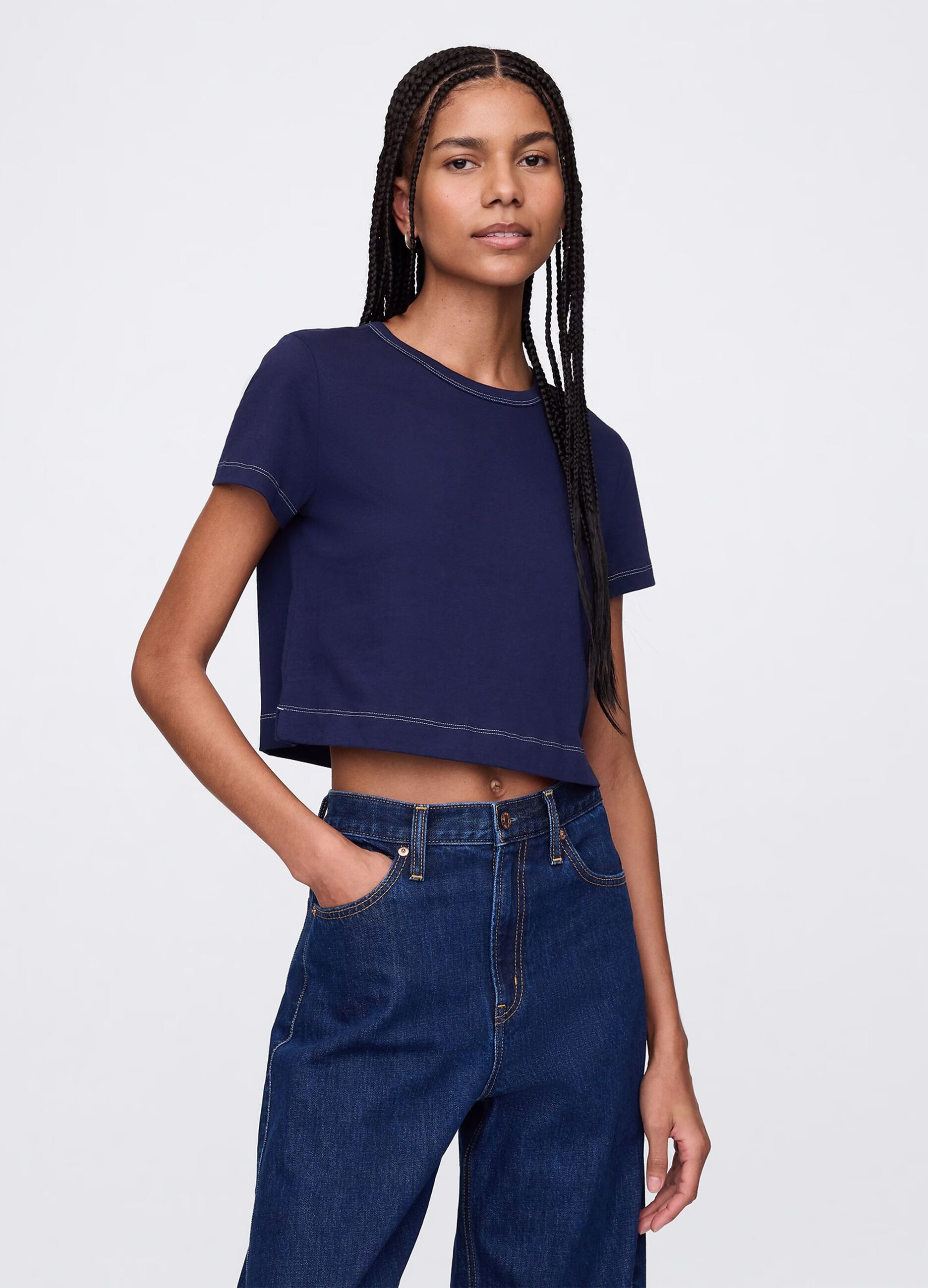 Blue cropped T-shirt in cotton