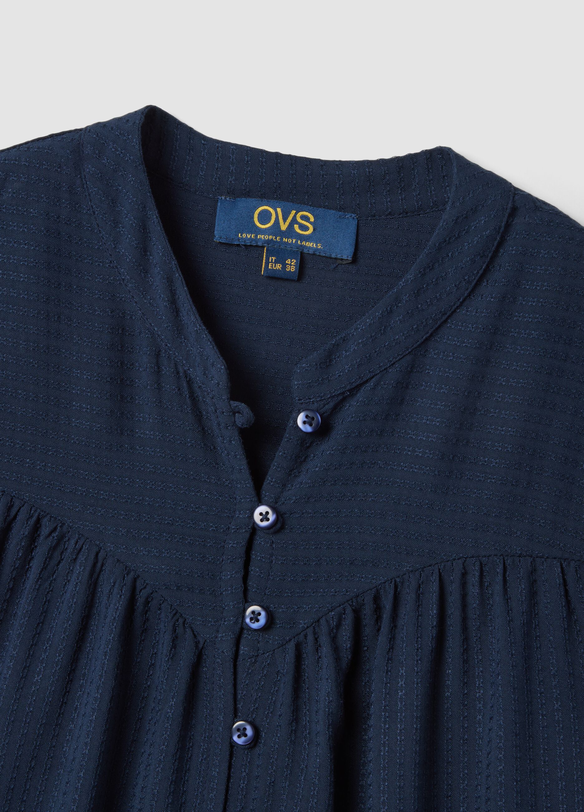 Blue pure viscose regular-fit shirt with embroidered texture