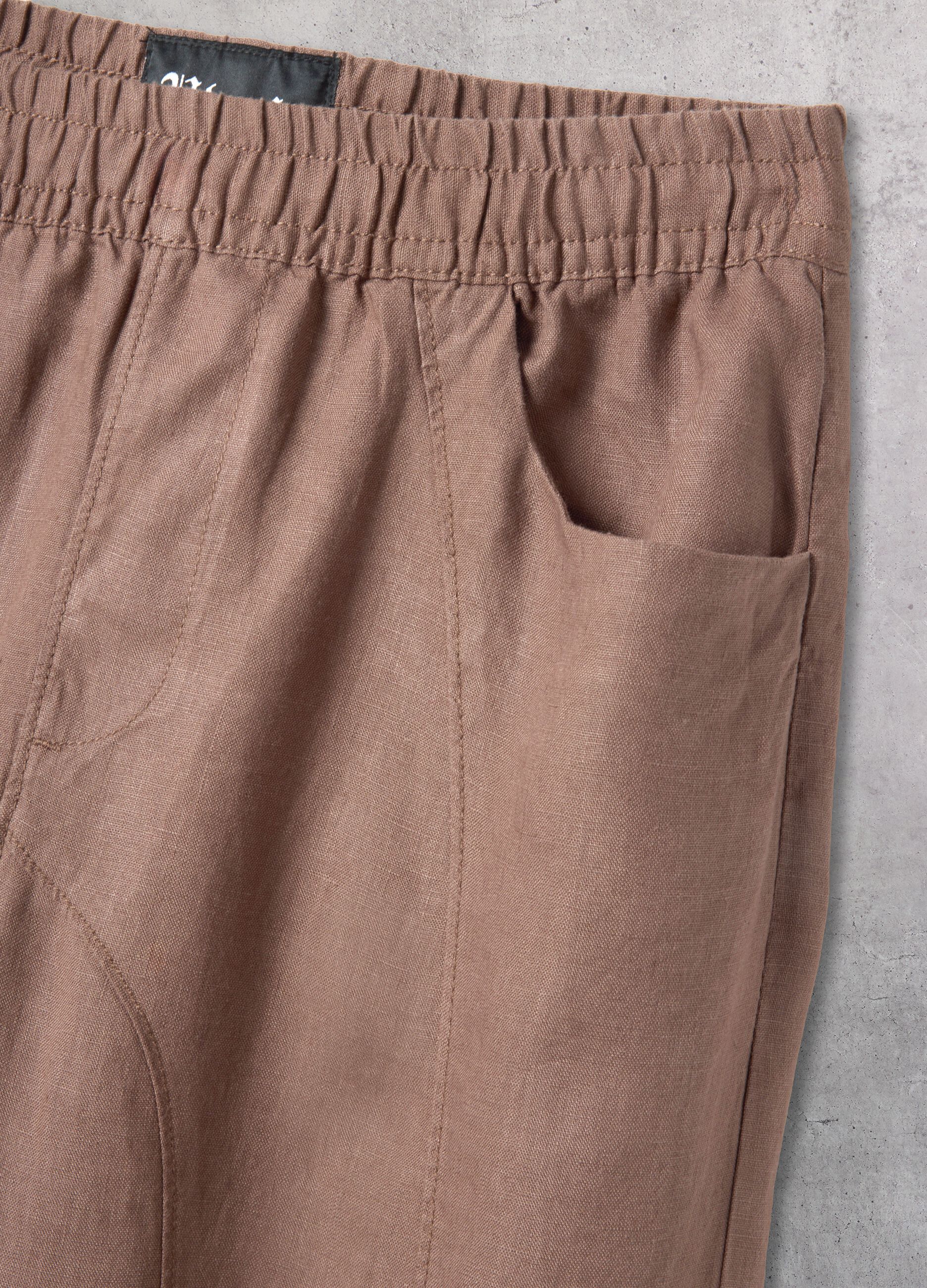 100% Linen Wide-Leg Trousers in Mocha