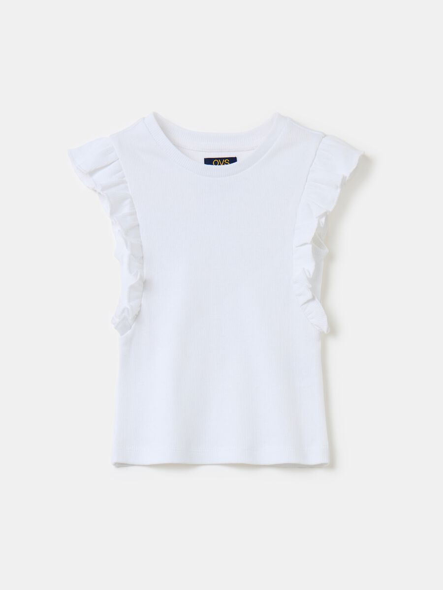 T-shirt a costine con volant_0