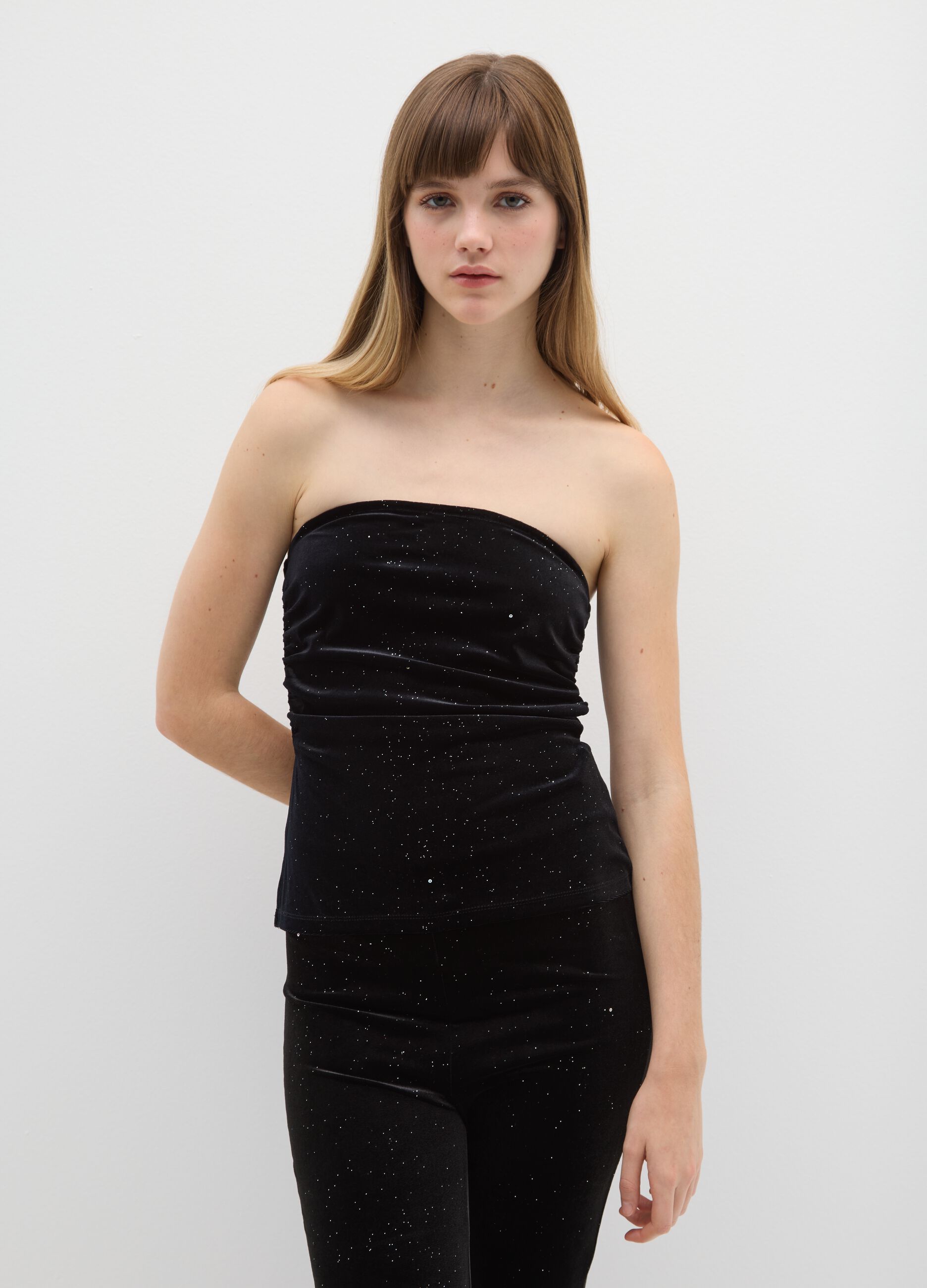 Black Stretch Chenille Regular Fit Top