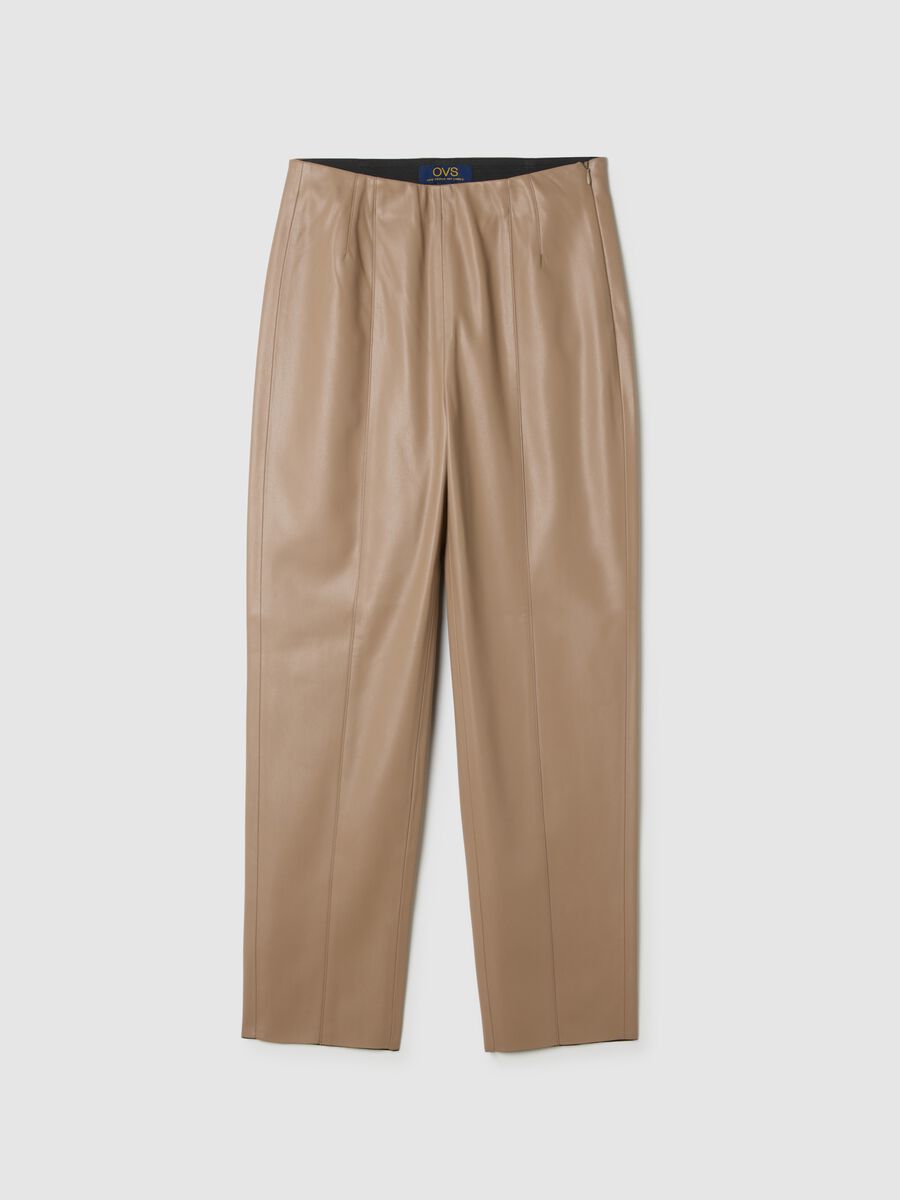 Beige faux leather slim fit leggings_4