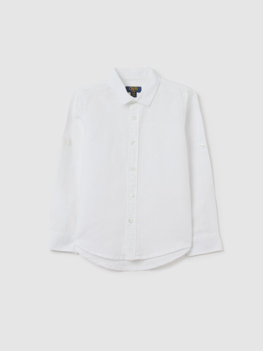 Girls’ shirt in white cotton and linen blend with regular fit_0