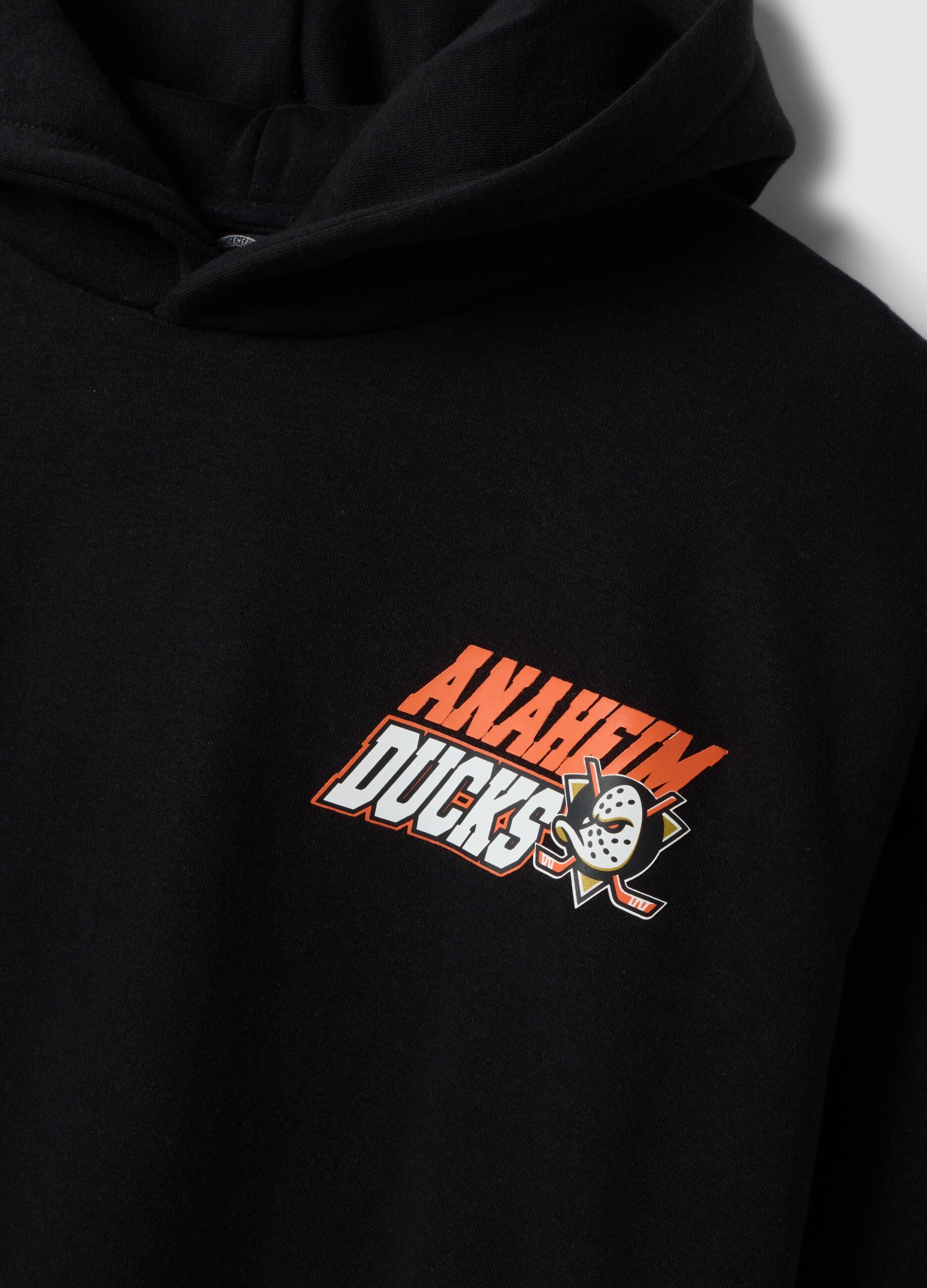 Black cotton-blend hoodie with Anaheim Ducks print