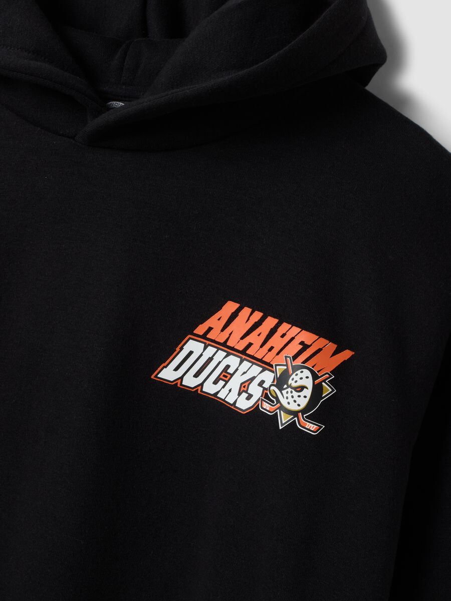 Felpa nera con cappuccio in misto cotone con stampa Anaheim Ducks_1