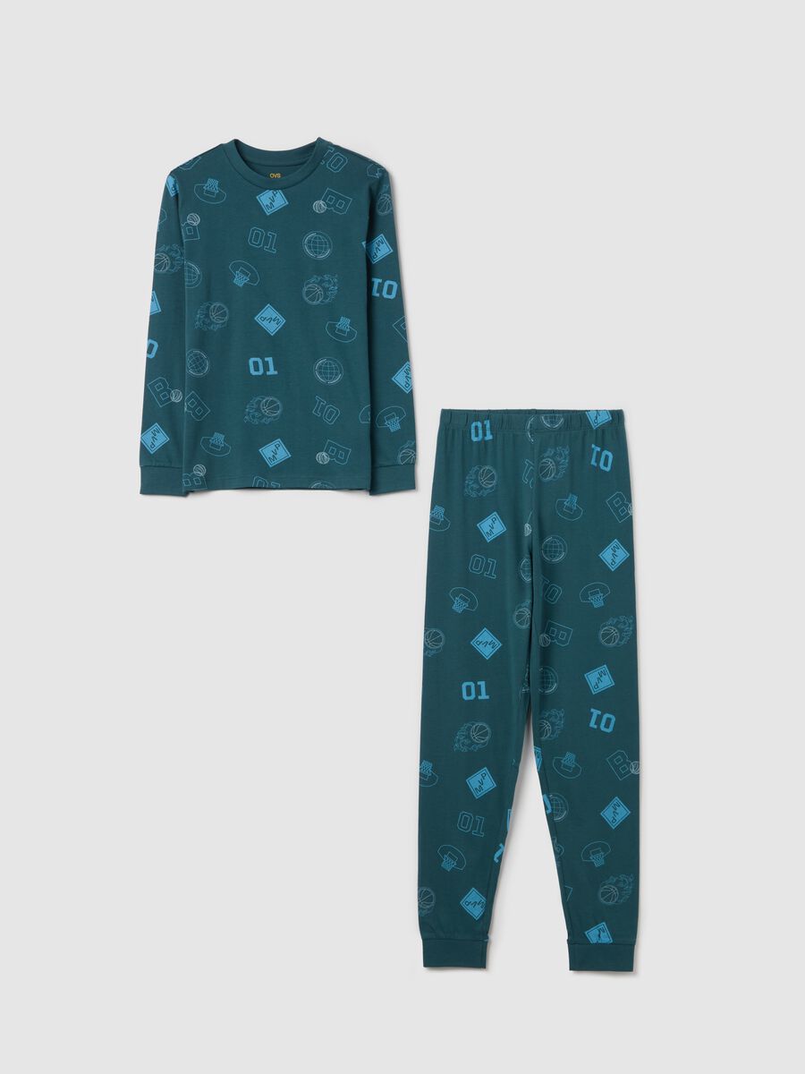 Cotton pyjamas with basketball motif print_0