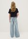 Girls' sky blue pure cotton wide leg jeans_1