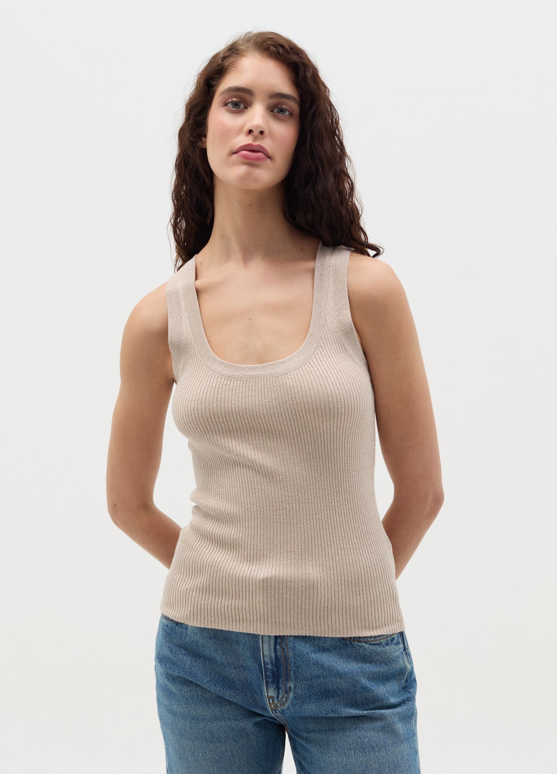 Ribbed lurex tank top