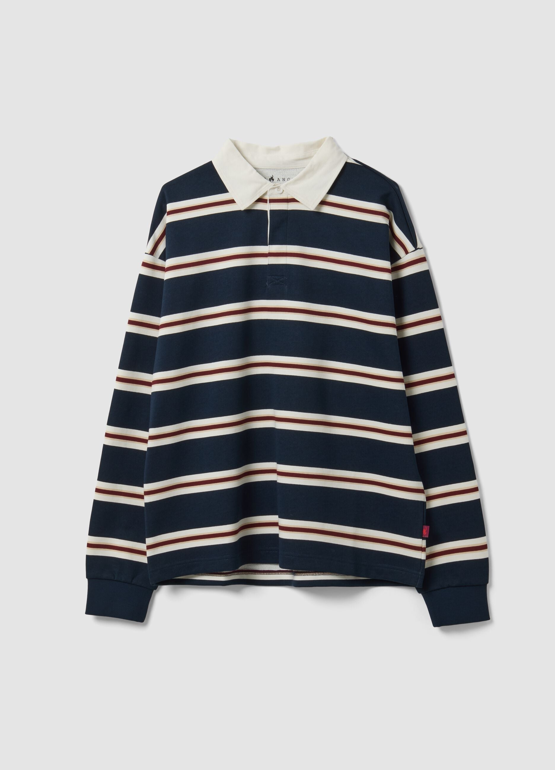 Blue pure-cotton striped rugby polo with classic collar