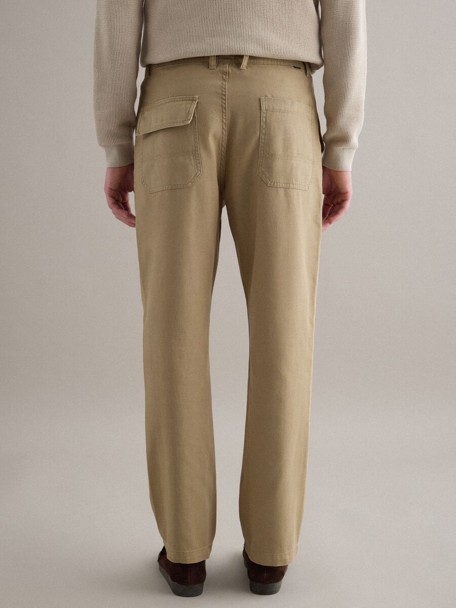 Pantaloni in cotone e lino beige regular fit_2