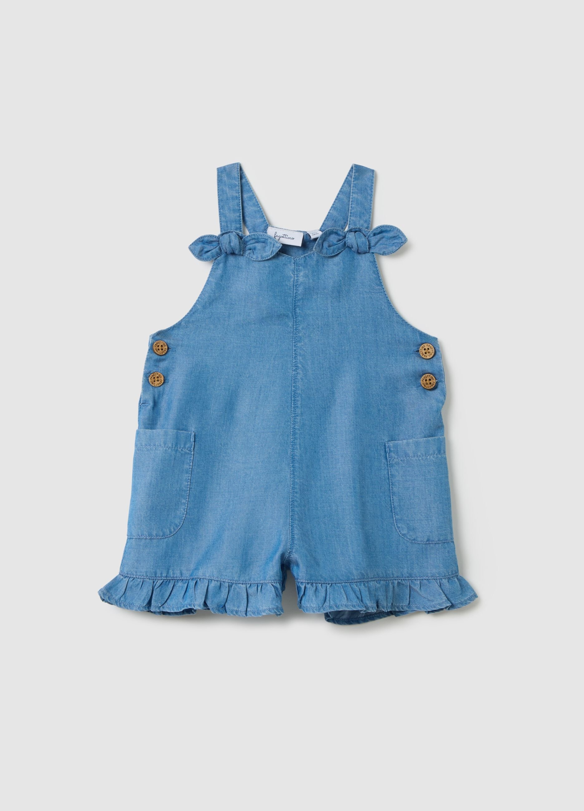 Denim Dungarees with Lyocell Ruffles for Babies