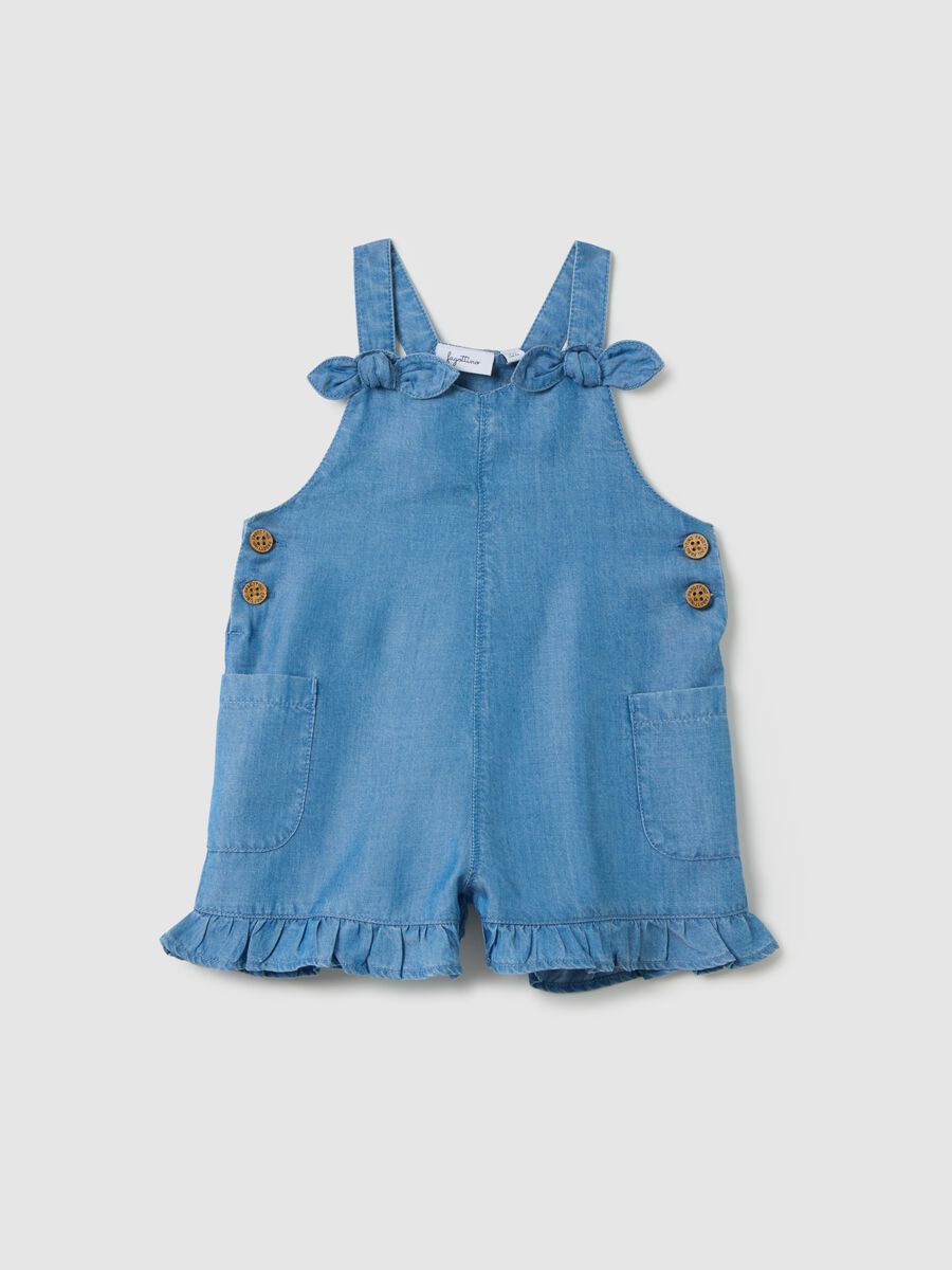 Denim Dungarees with Lyocell Ruffles for Babies_0