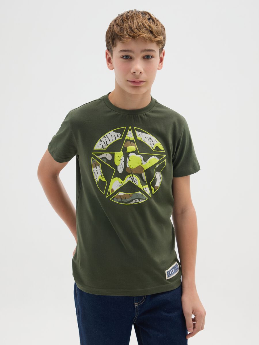 Children's green pure cotton regular fit T-shirt_0