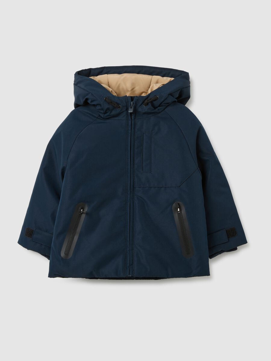 Children's blue regular fit jacket with hood_0