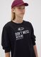 Black pure cotton sweatshirt with front slogan, relaxed fit, for girls_1