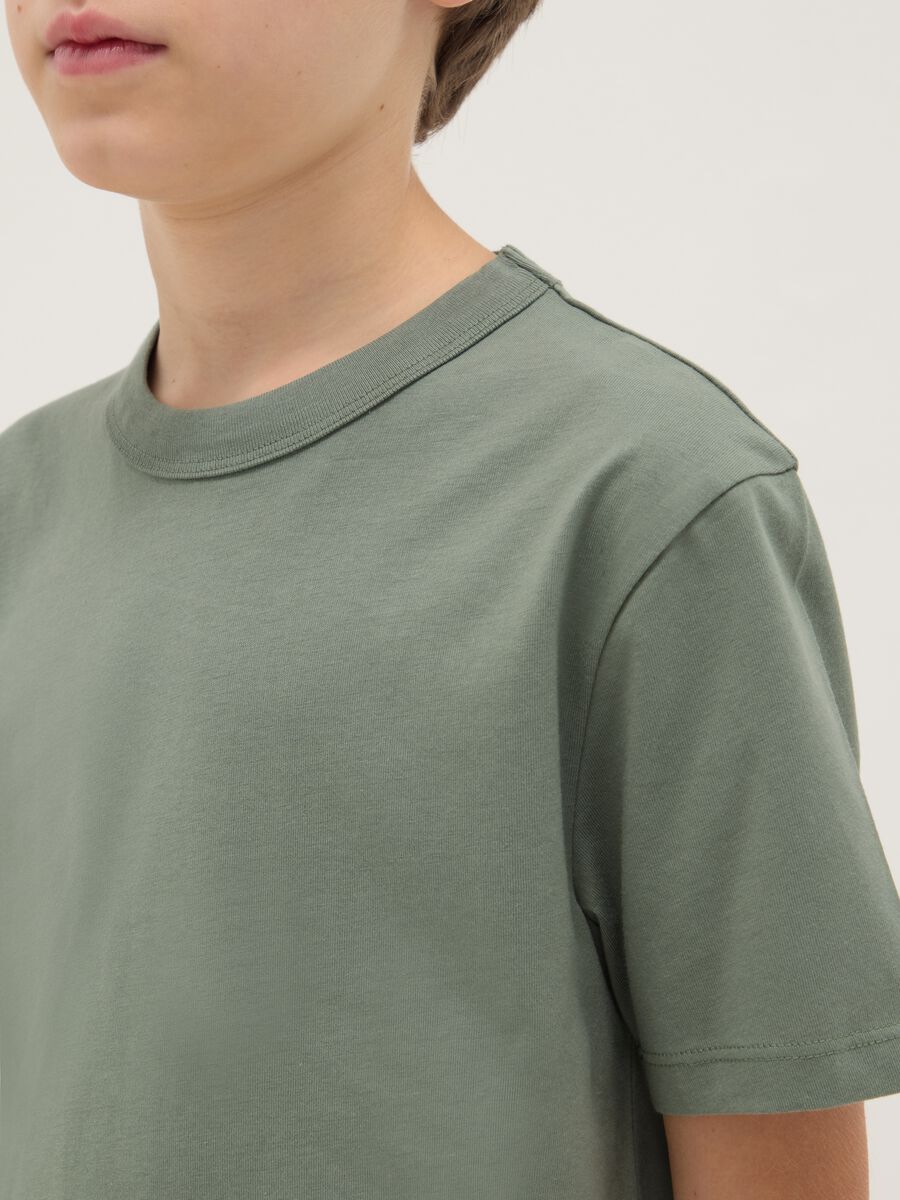 Boys' green crew-neck T-shirt in pure cotton over fit_2