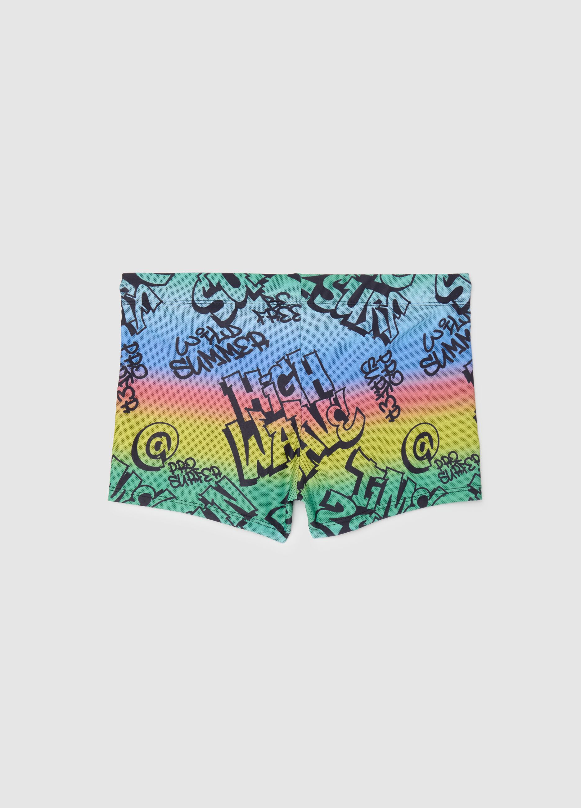 Boy's multi-colour stretch fabric swim shorts with High Wave graphics